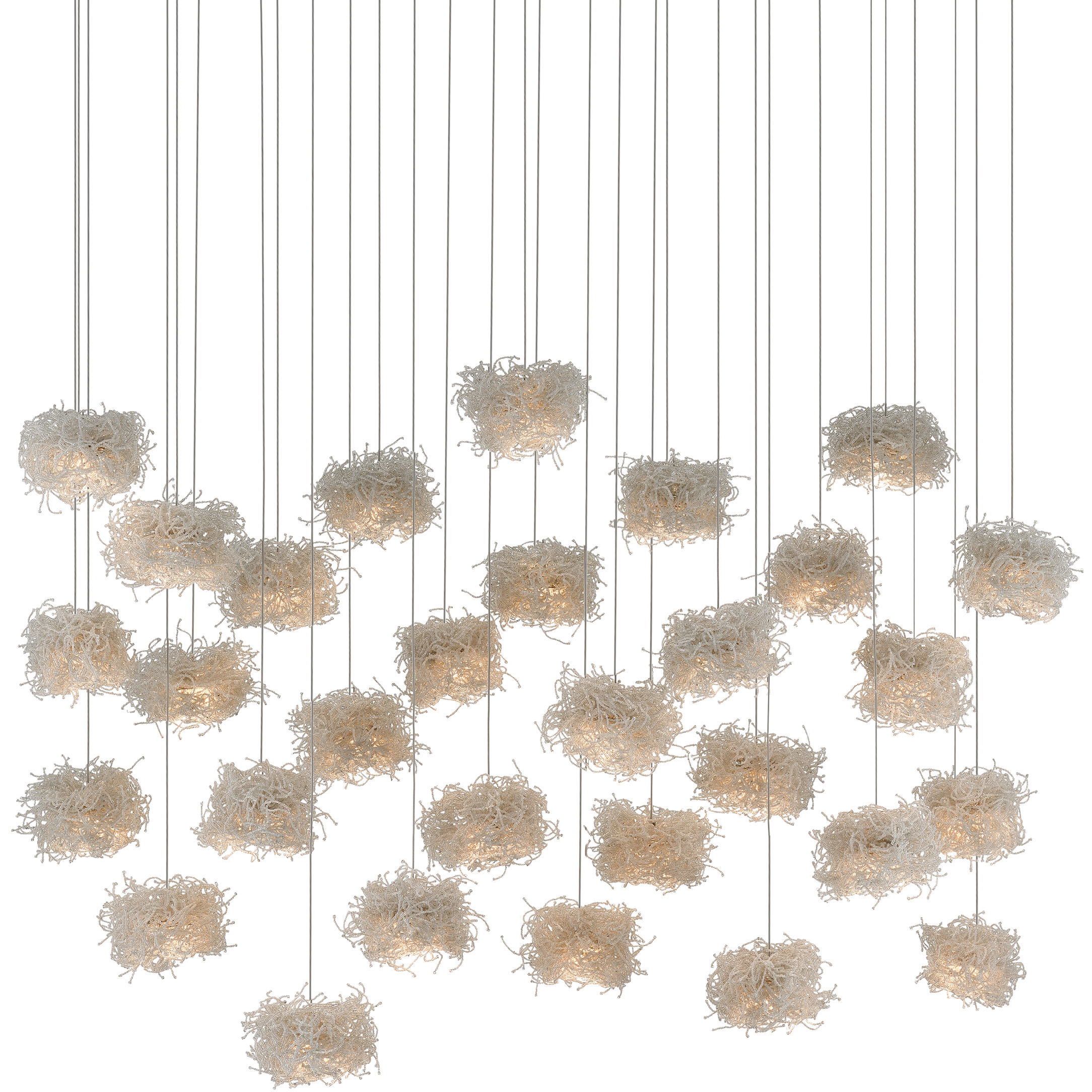 Birds Nest 30 Light 54 inch Silver Multi-Drop Pendant Ceiling Light