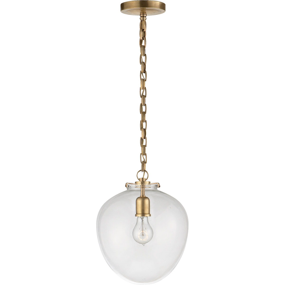 Thomas O'Brien Katie2 1 Light 10.5 inch Hand-Rubbed Antique Brass Acorn Pendant Ceiling Light in Clear Glass