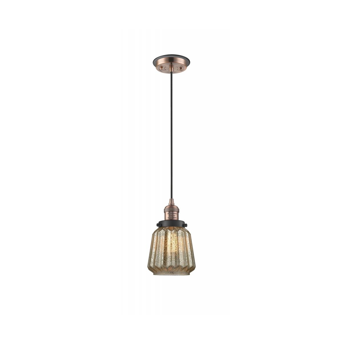 Franklin Restoration Chatham 1 Light 6 inch Antique Copper/Matte Black Mini Pendant Ceiling Light in Mercury Glass