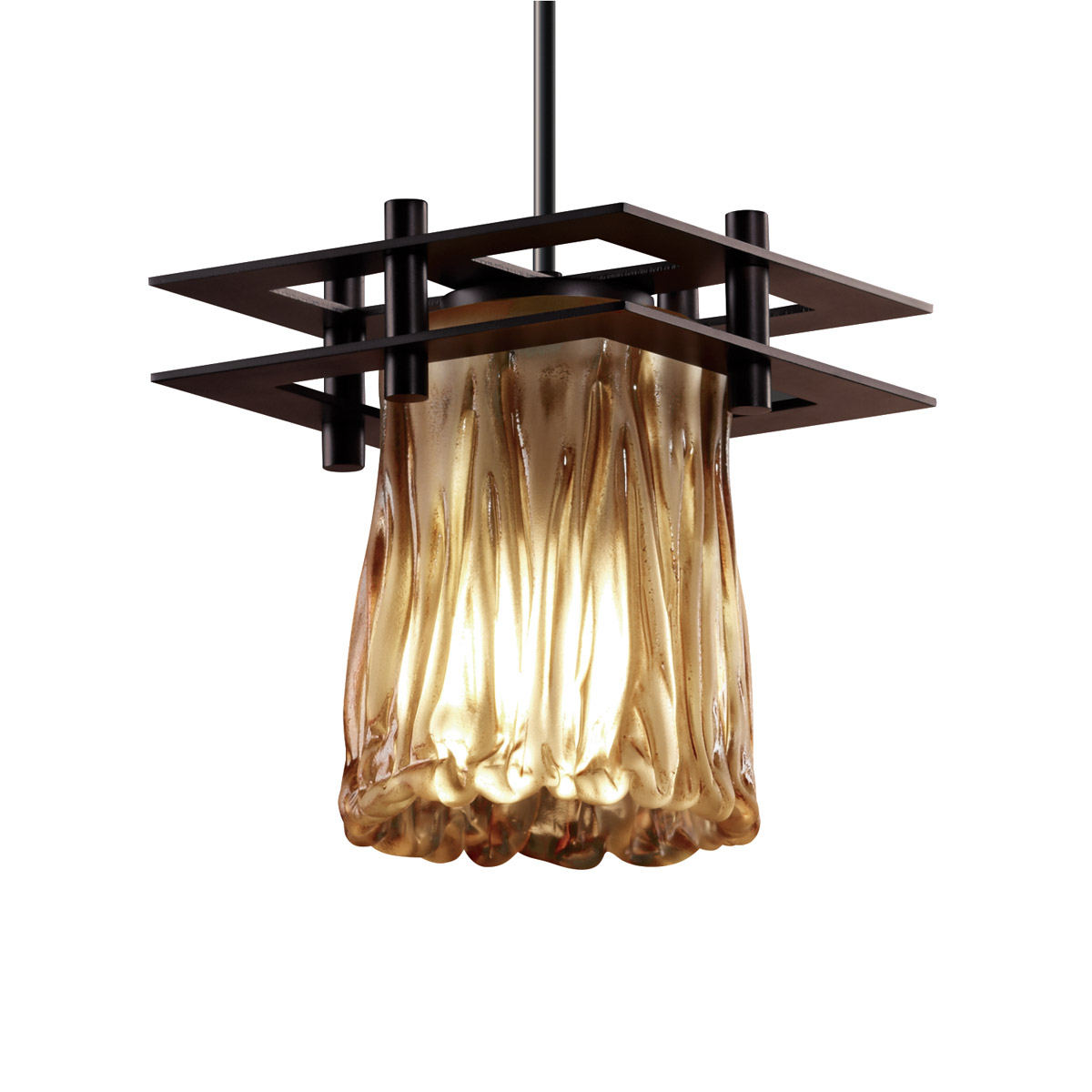 Veneto Luce LED 6.5 inch Brushed Nickel Pendant Ceiling Light in 700 Lm LED, Rigid Stem Kit, Amber (Veneto Luce), Cylinder with Rippled Rim, Metropolis