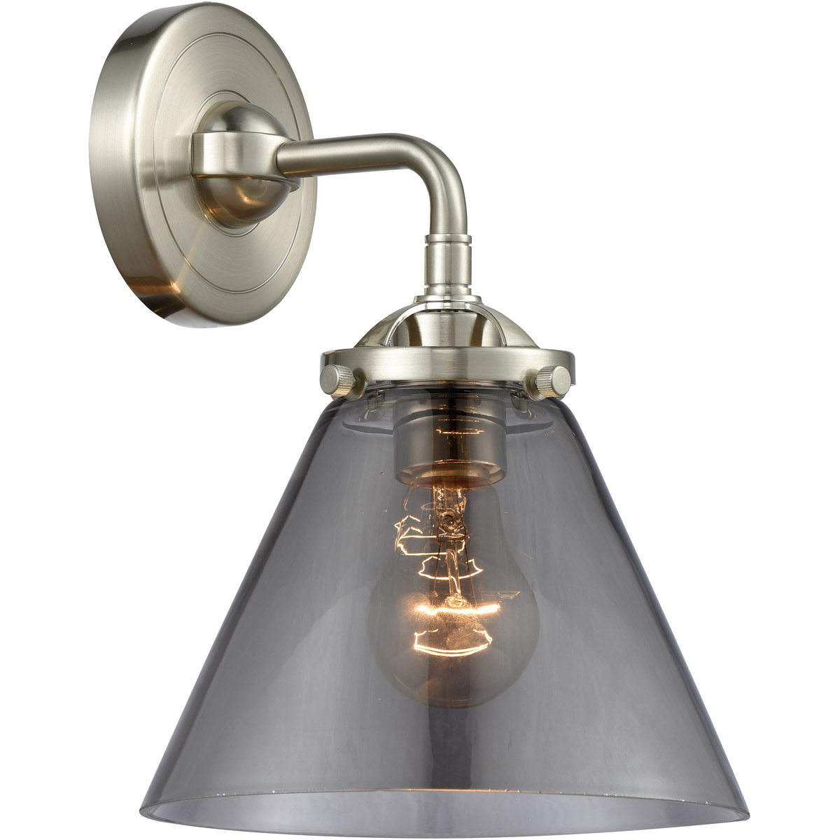 Nouveau Large Cone 1 Light 8 inch Brushed Satin Nickel Sconce Wall Light in Plated Smoke Glass, Nouveau