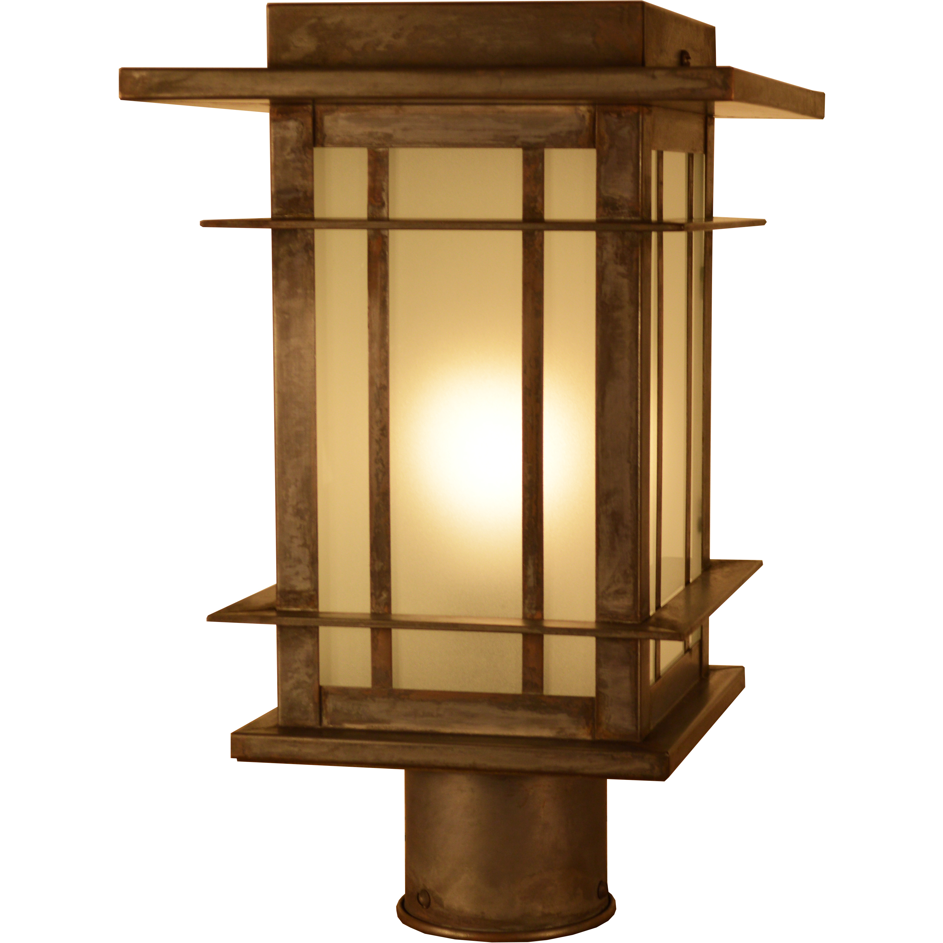 Oak Park 1 Light 13.5 inch Verdigris Patina Post Mount in White Opalescent