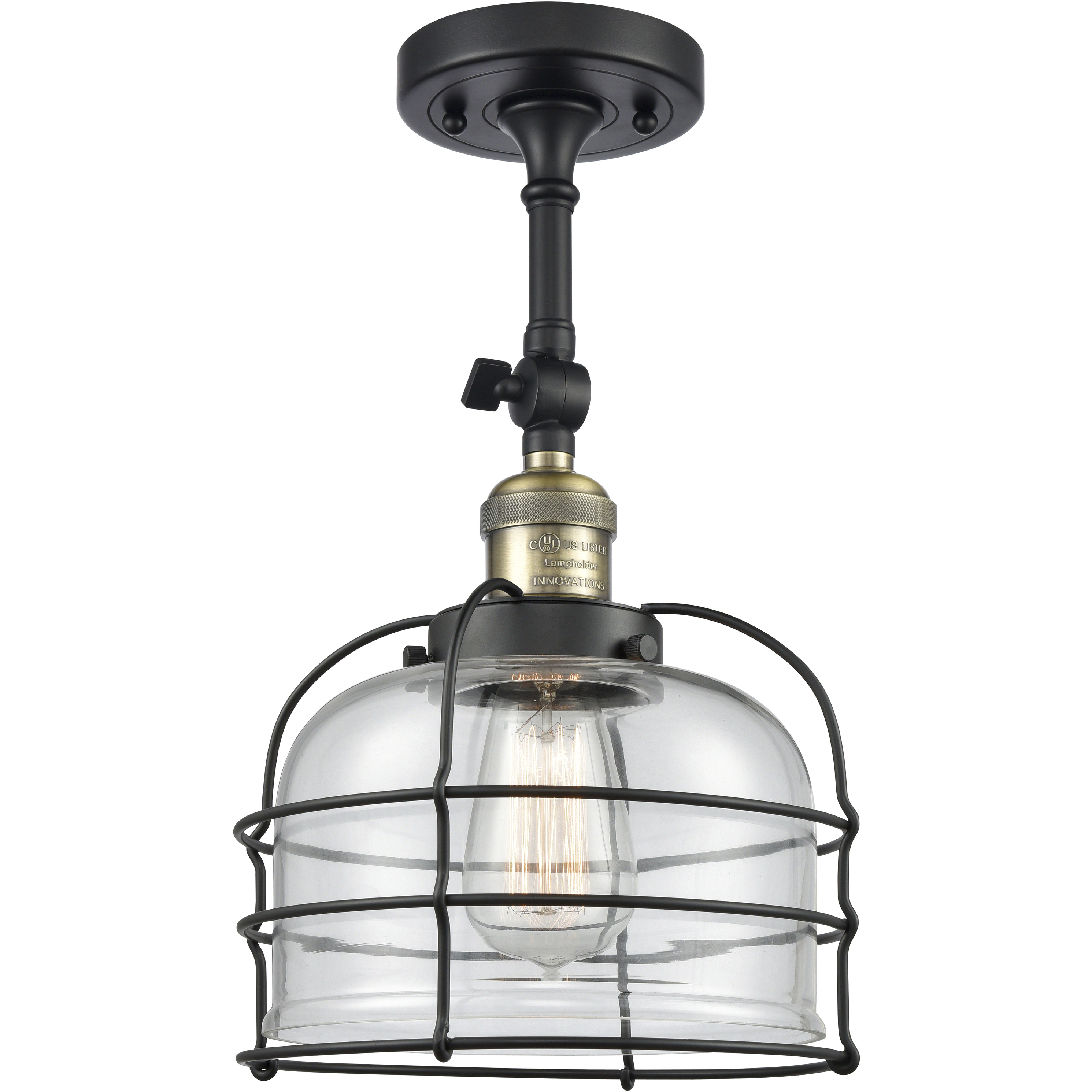 Franklin Restoration Large Bell Cage 1 Light 9 inch Black Antique Brass Sconce Wall Light in Clear Glass, Franklin Restoration