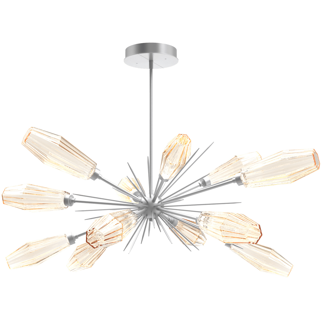 Aalto LED 53.3 inch Classic Silver Linear Pendant Ceiling Light in Optic Rib Amber, 2700K LED, Oval Starburst