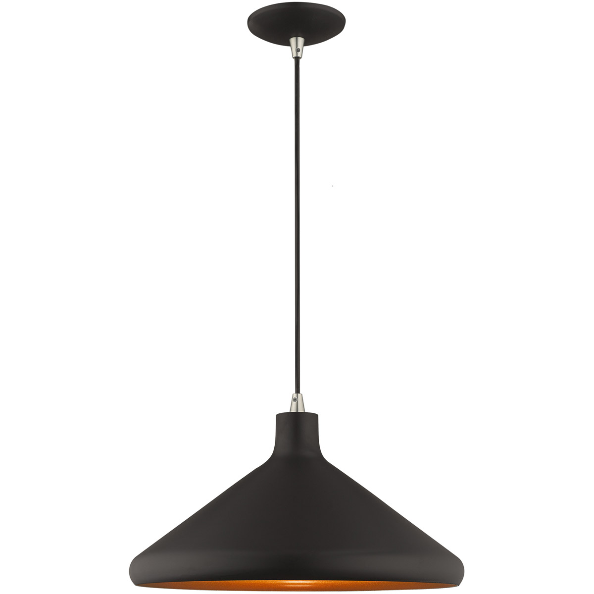 Geneva 1 Light 15.25 inch Black with Brushed Nickel Accents Cone Pendant Ceiling Light