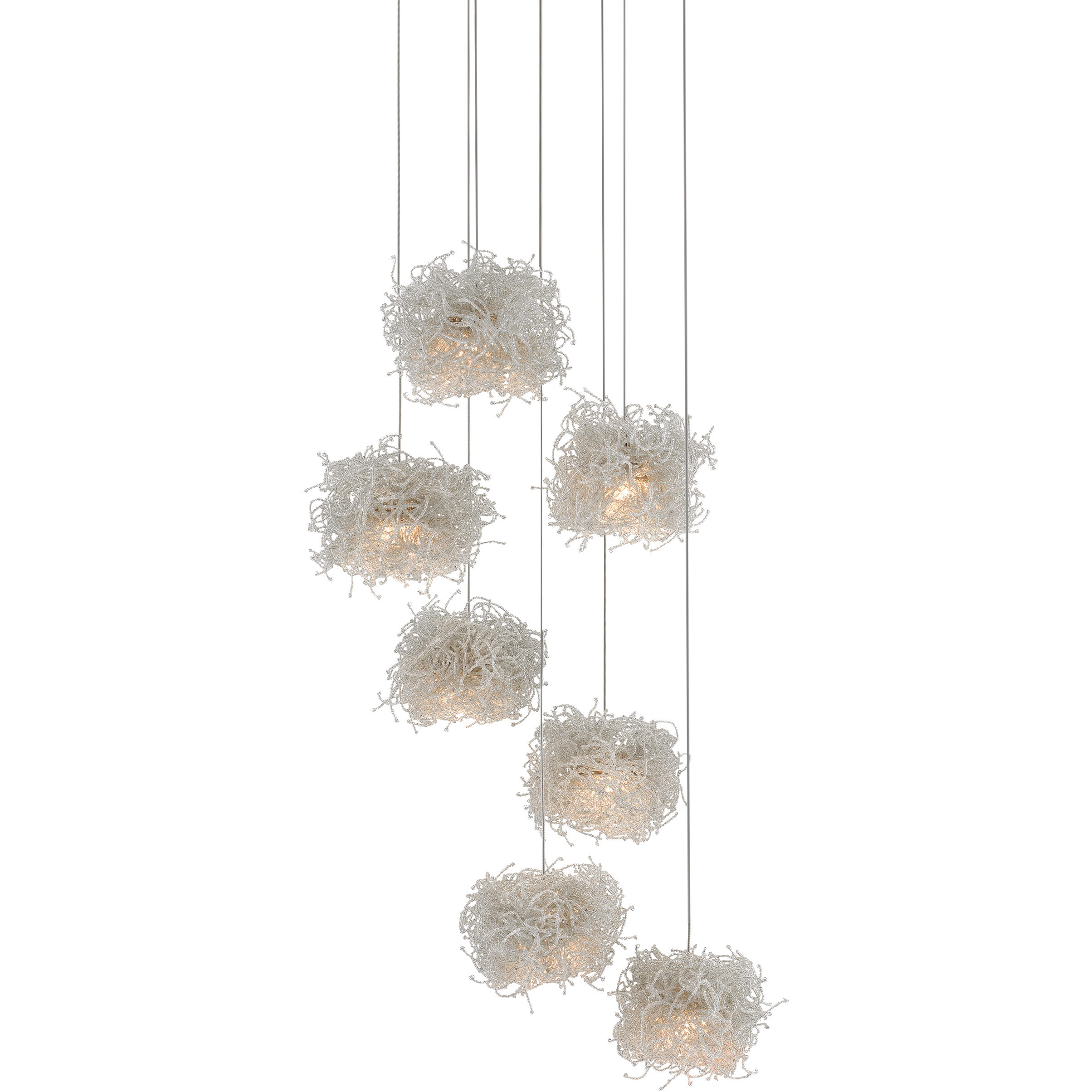 Birds Nest 7 Light 17 inch Silver Multi-Drop Pendant Ceiling Light