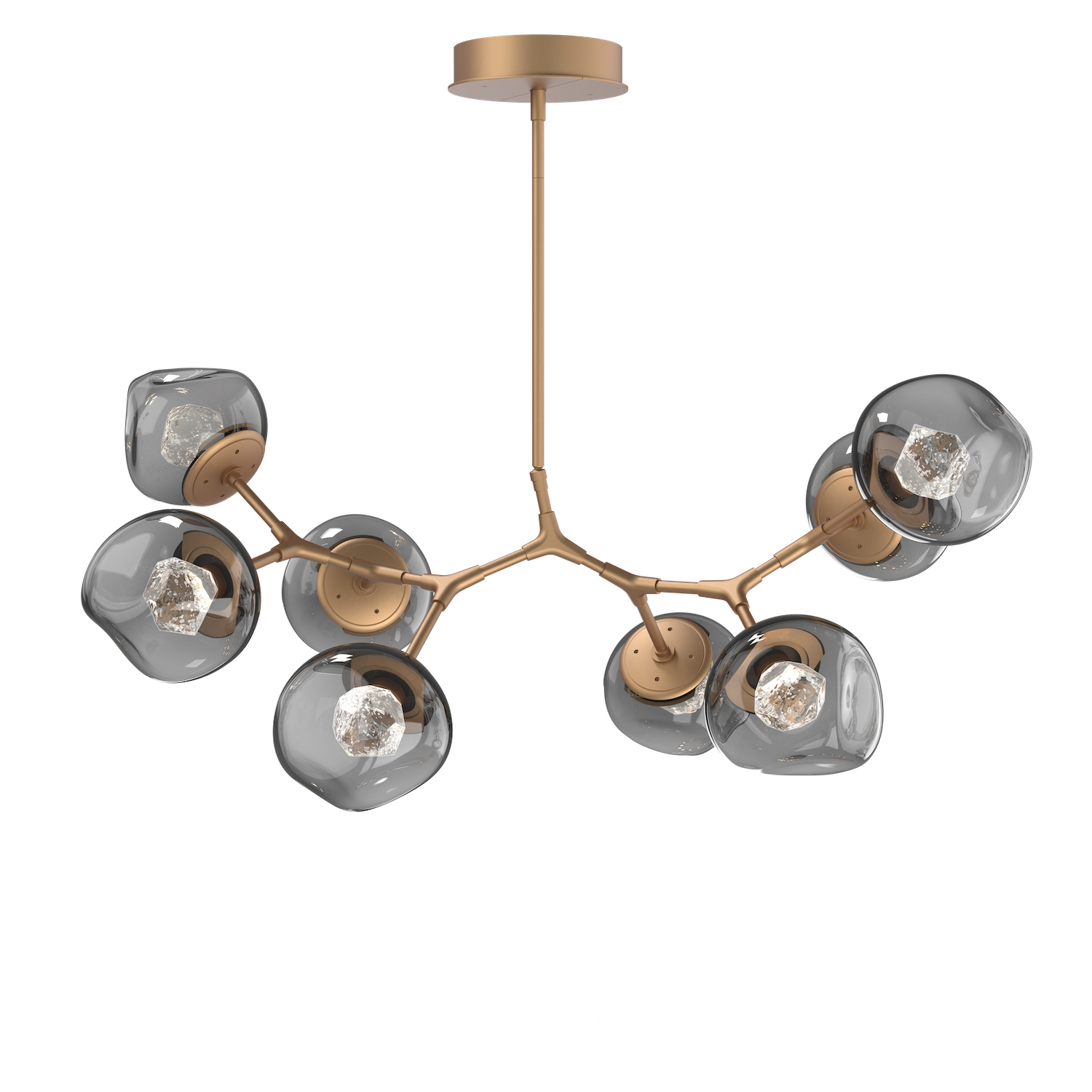 Luna LED Novel Brass Linear Pendant Ceiling Light in 3000K LED, Zircon Inner - Smoke Outer, Modern Branch