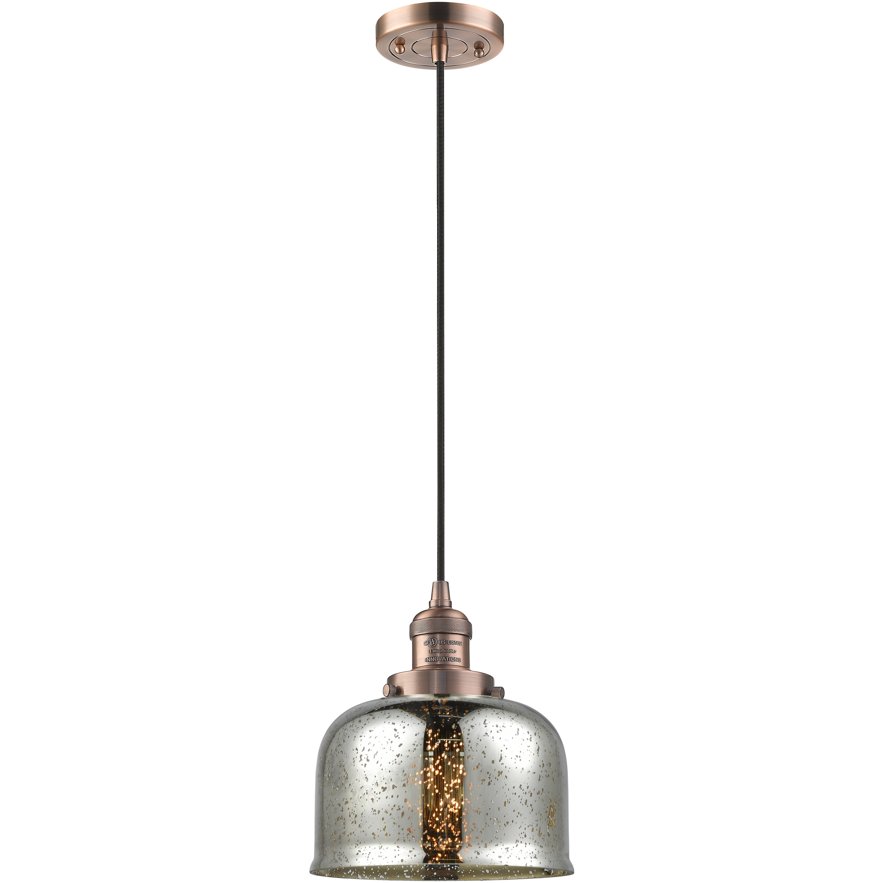 Franklin Restoration Bell 1 Light 8 inch Antique Copper Mini Pendant Ceiling Light in Incandescent, Silver Plated Mercury, Franklin Restoration