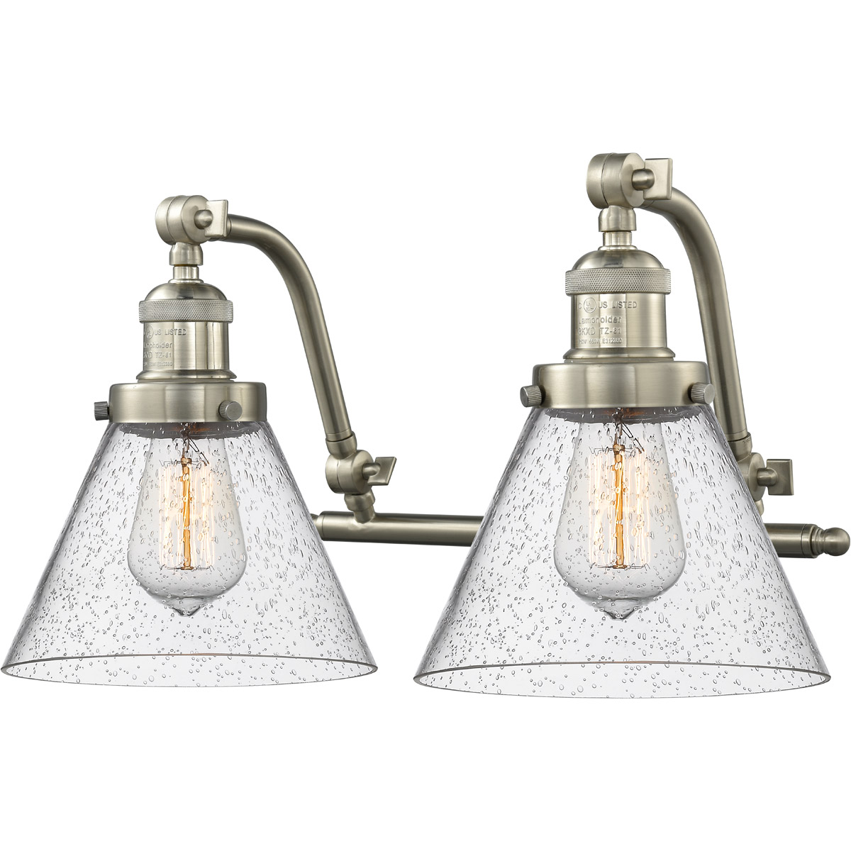 Franklin Restoration Large Cone LED 18 inch Brushed Satin Nickel Bath Vanity Light Wall Light in Seedy Glass, Franklin Restoration