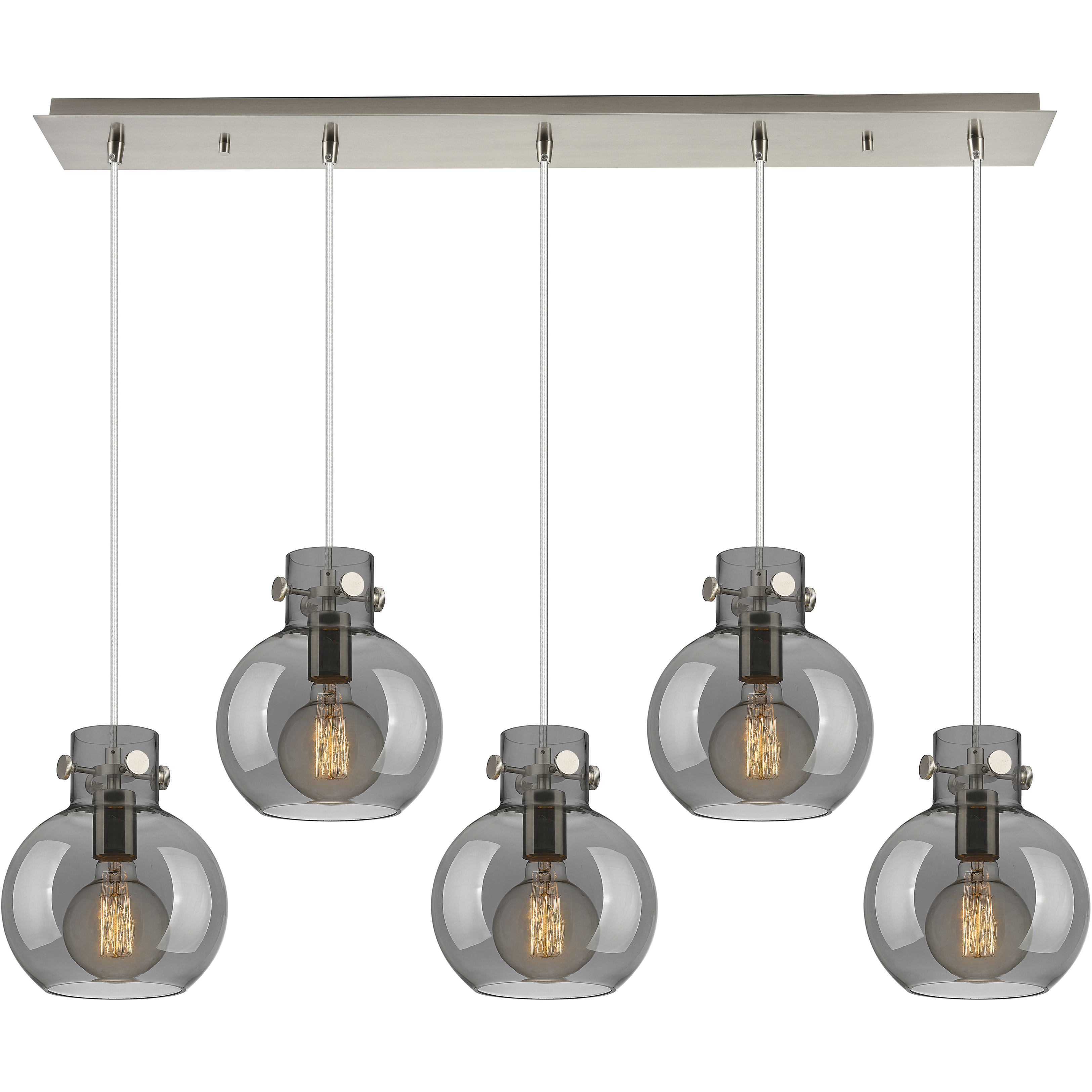 Newton Sphere 5 Light 39.75 inch Brushed Satin Nickel Linear Pendant Ceiling Light in Light Smoke Glass