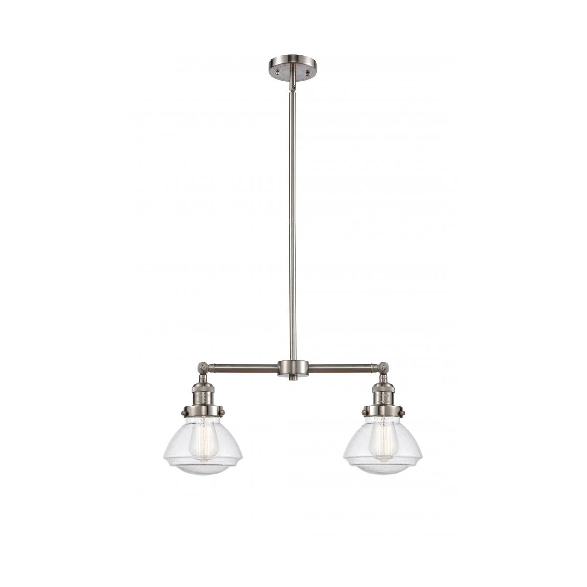 Franklin Restoration Olean 2 Light 22 inch Brushed Satin Nickel Island Light Ceiling Light in Seedy Glass, Franklin Restoration