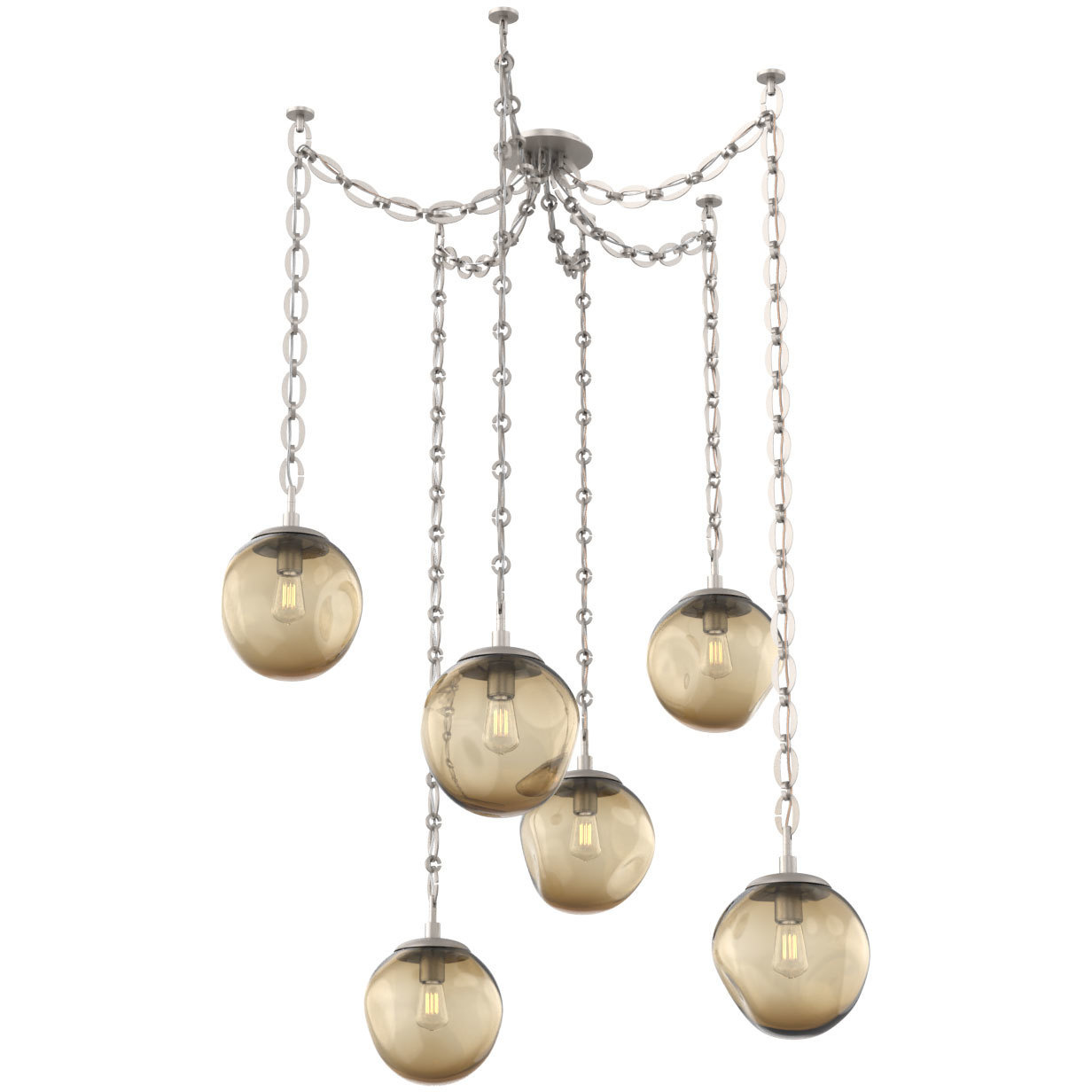 Aster 6 Light 18.7 inch Beige Silver Swag Multi-Pendant Ceiling Light in Bronze, Oval Chain