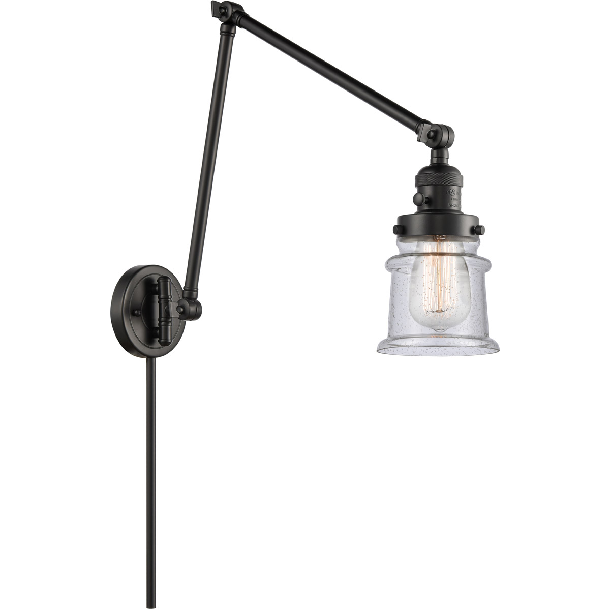Small Canton 30 inch 60.00 watt Matte Black Swing Arm Wall Light, Franklin Restoration