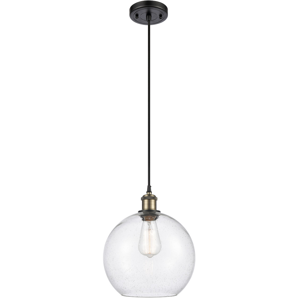 Ballston Large Athens 1 Light 10 inch Black Antique Brass Mini Pendant Ceiling Light in Seedy Glass, Ballston