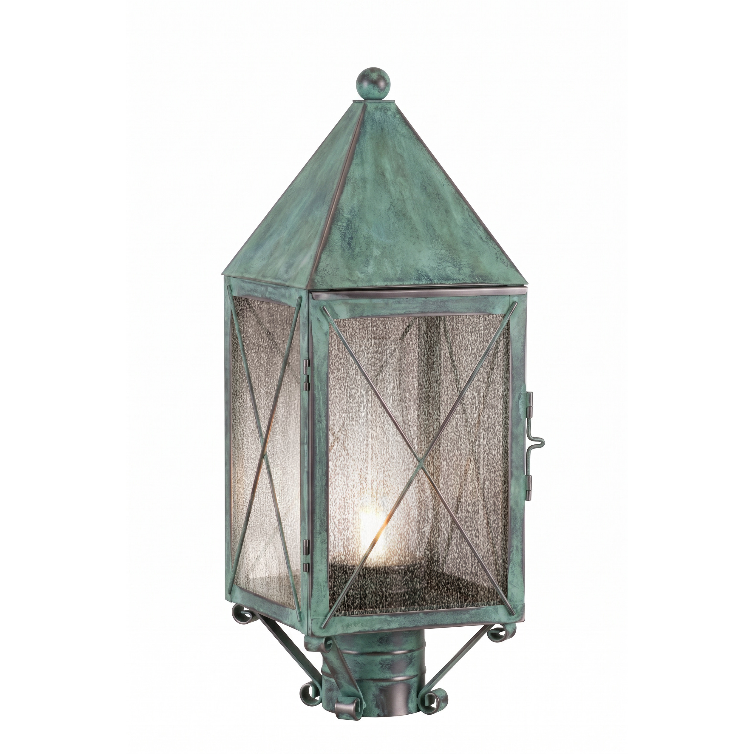 Ashford 1 Light 19.25 inch Verde Green Post Lantern in Seedy Glass, X Wire Pattern, Brass Traditions by InnovationsLighting