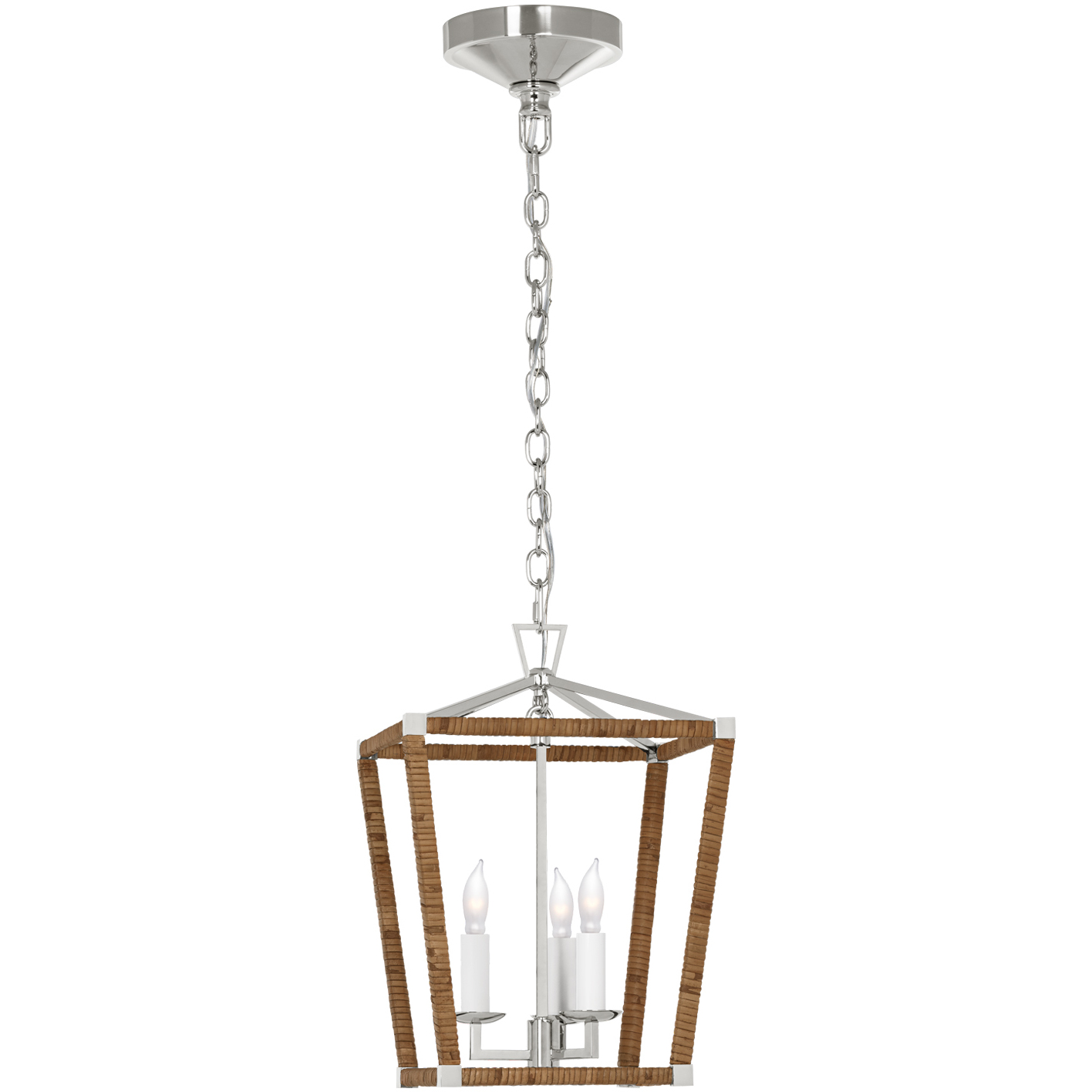 Chapman & Myers Darlana5 LED 9.75 inch Polished Nickel and Natural Rattan Wrapped Lantern Pendant Ceiling Light, Mini