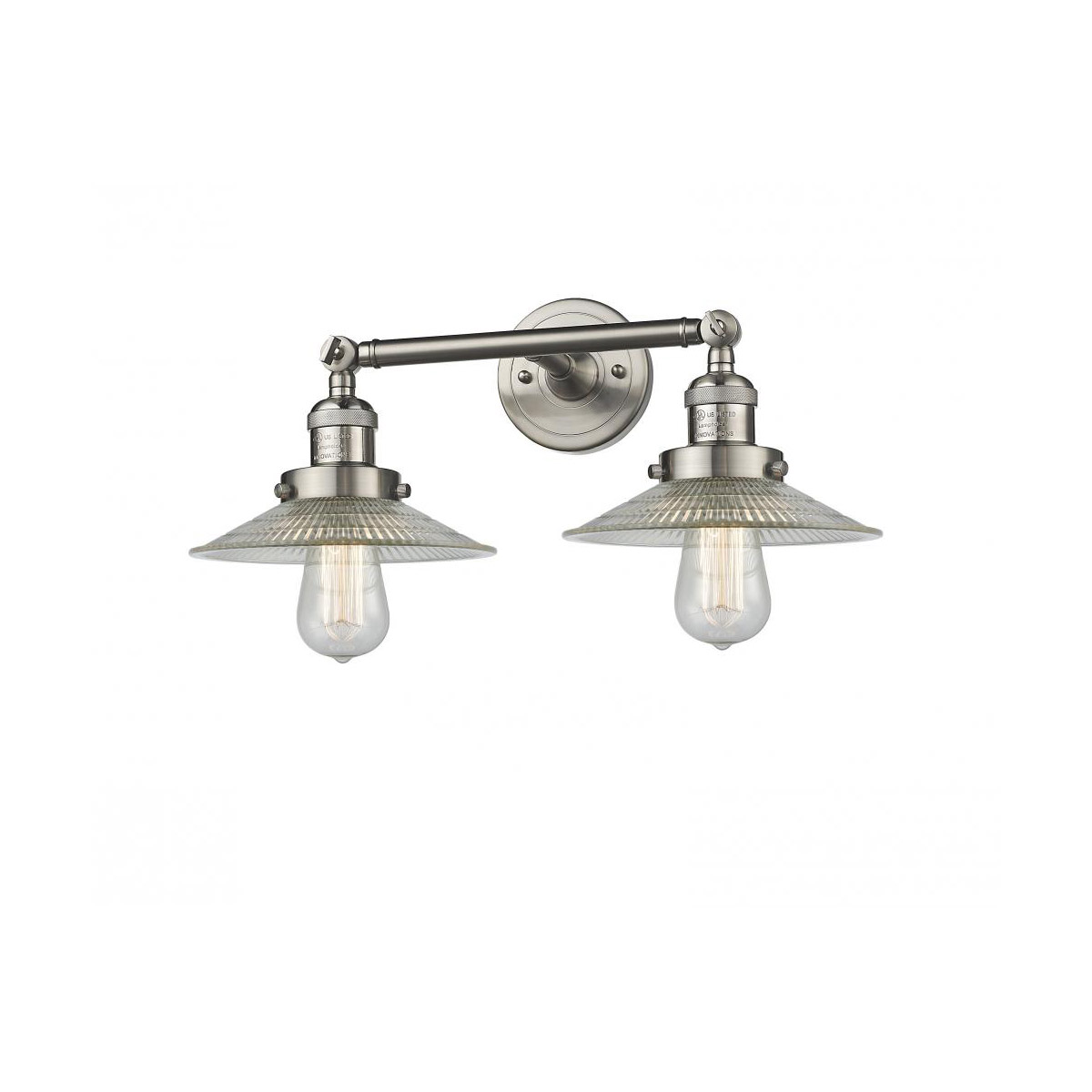 Franklin Restoration Halophane 2 Light 18 inch Brushed Satin Nickel Bath Vanity Light Wall Light in Clear Halophane Glass, Franklin Restoration