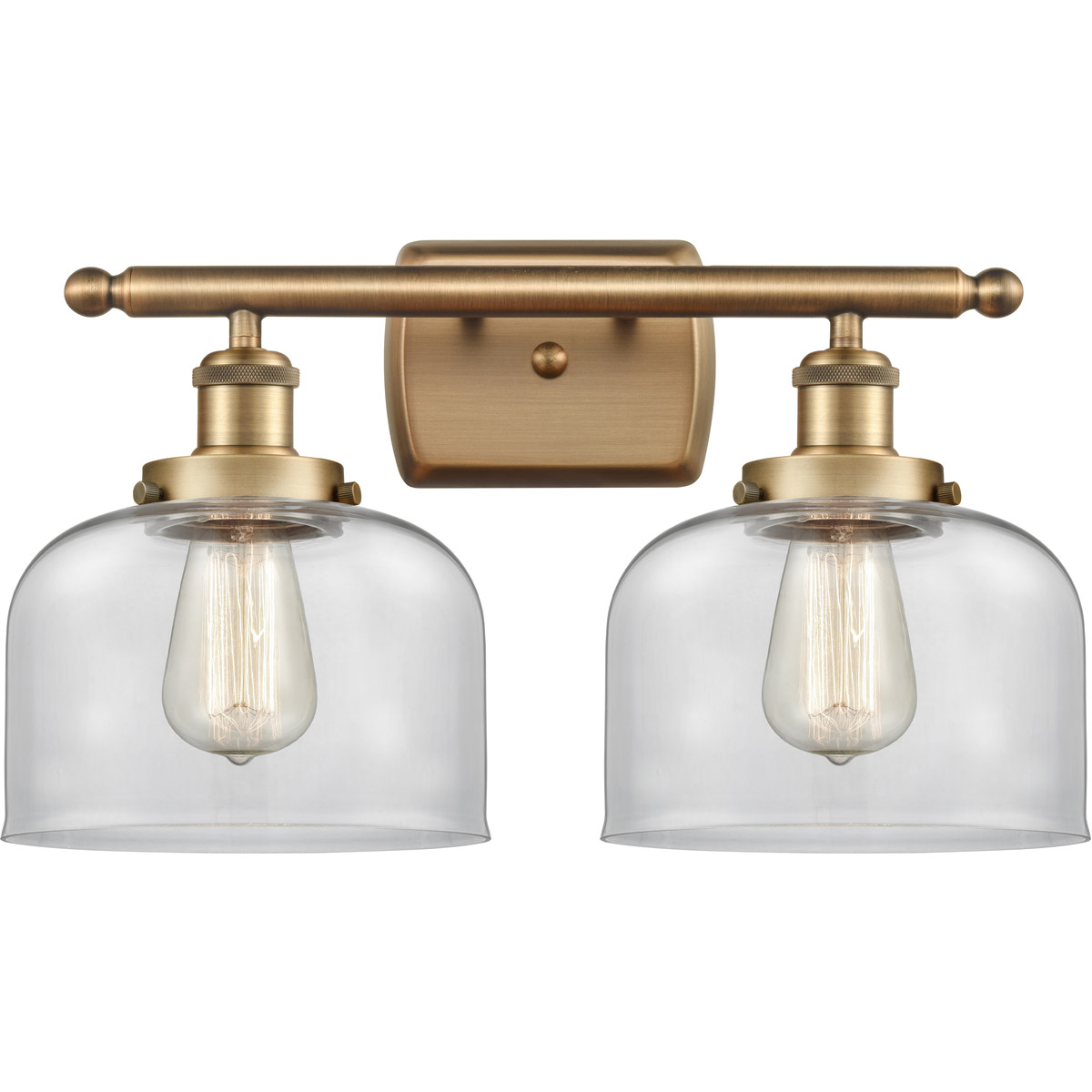Ballston Large Bell 2 Light 16 inch Brushed Brass Bath Vanity Light Wall Light in Clear Glass