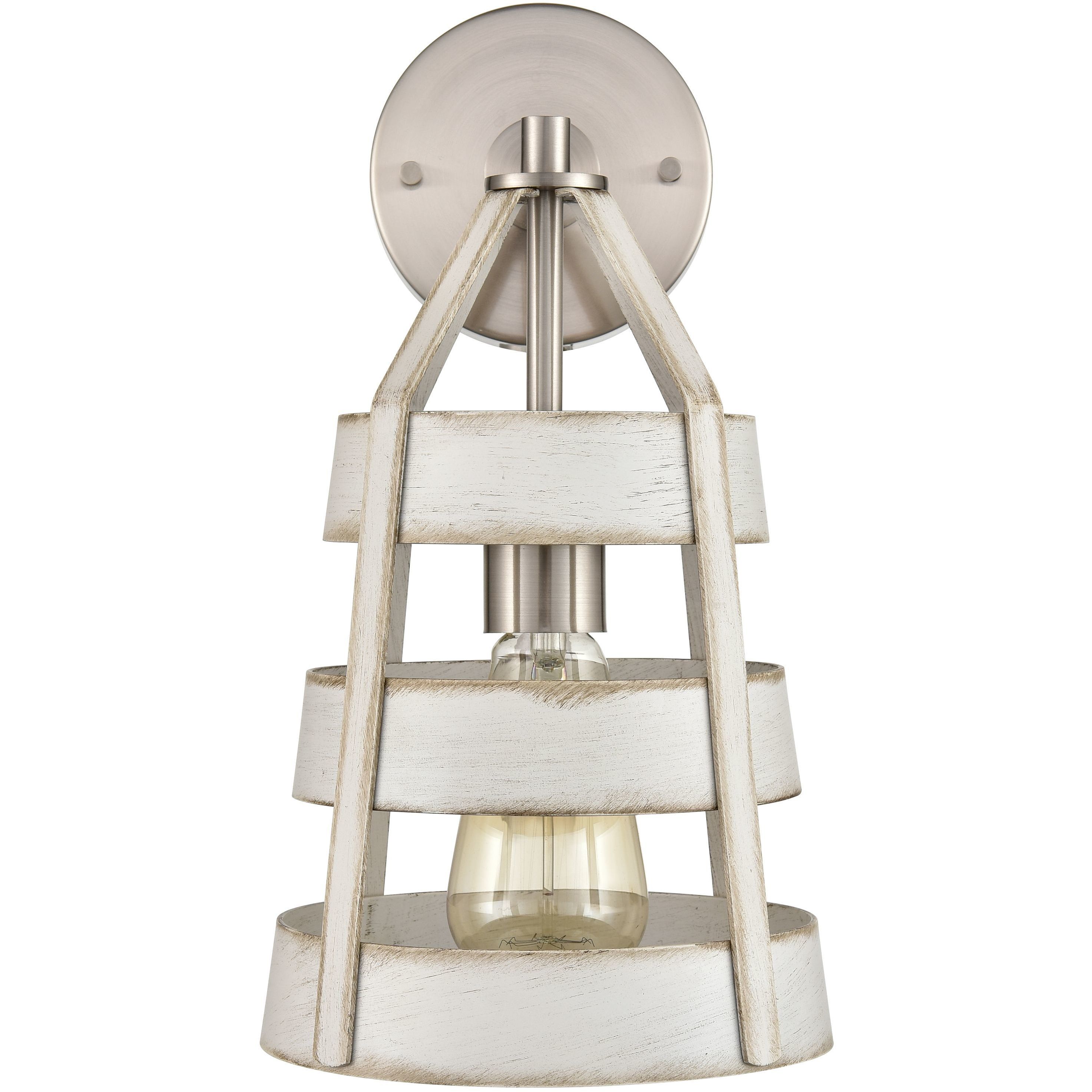 Brigantine Sconce Wall Light in Weathered White with Satin Nickel