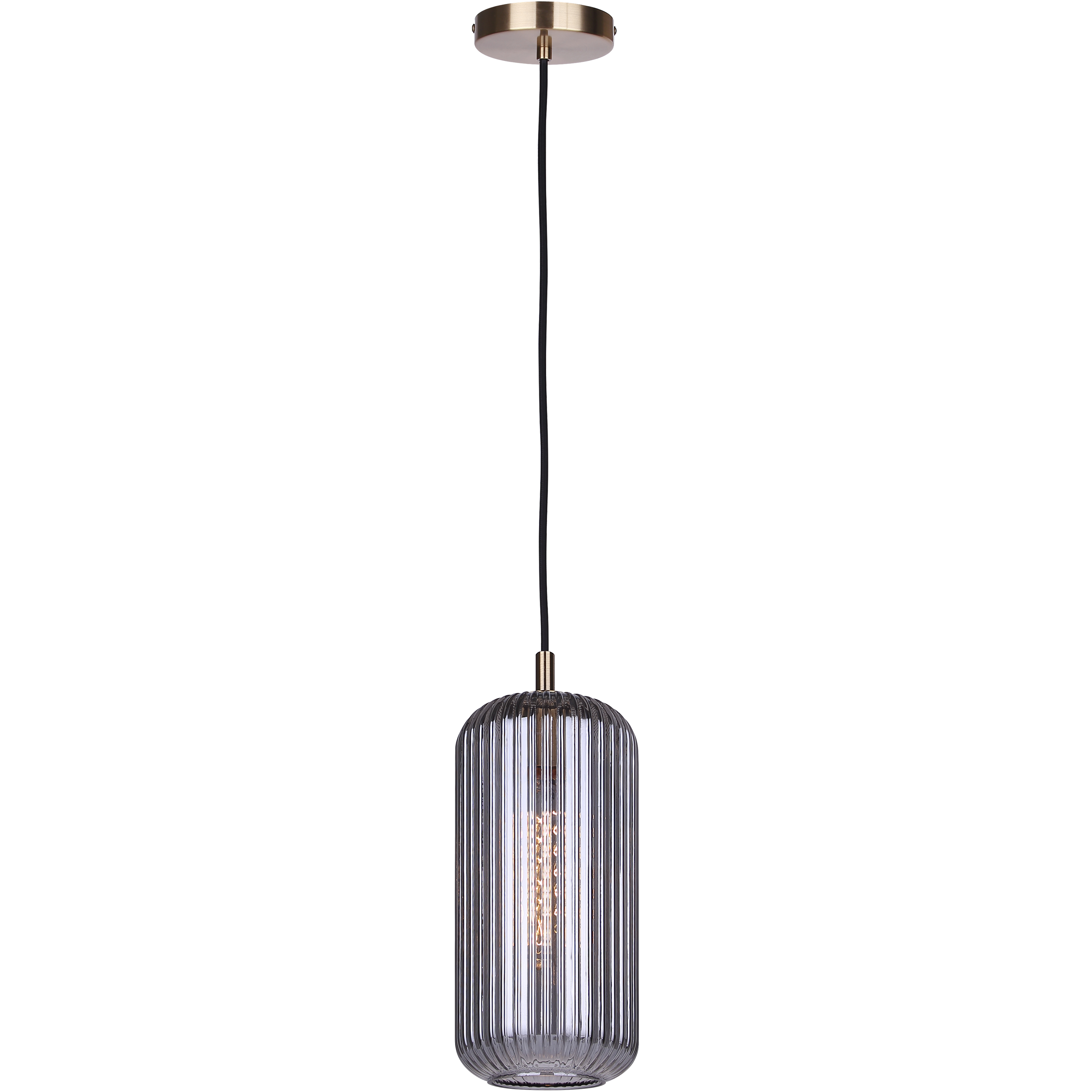 Malek 1 Light 5.88 inch Gold Corded Pendant Ceiling Light in Smoked Ribbed Glass