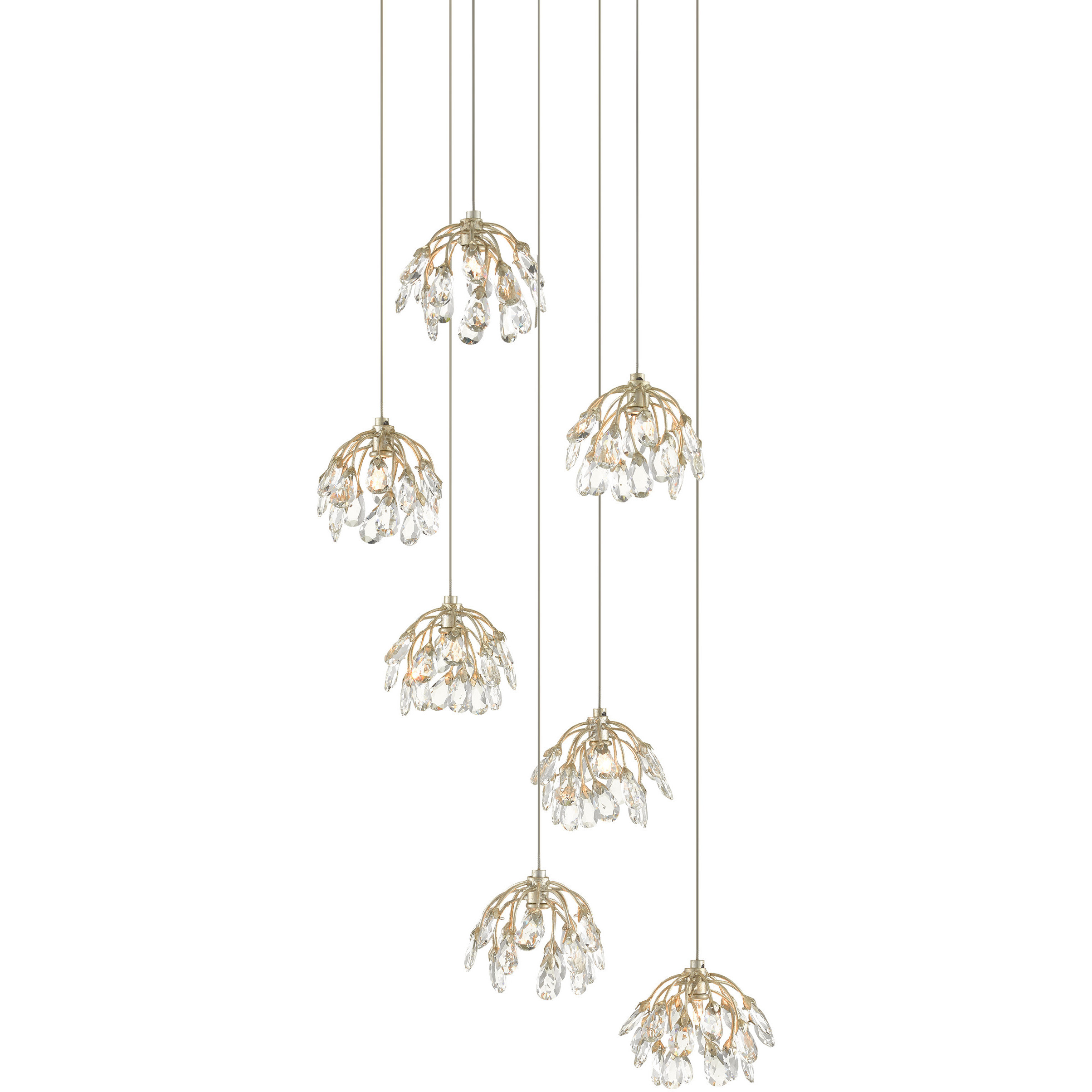 Crystal Bud 7 Light 19 inch Contemporary Silver Leaf Multi-Drop Pendant Ceiling Light