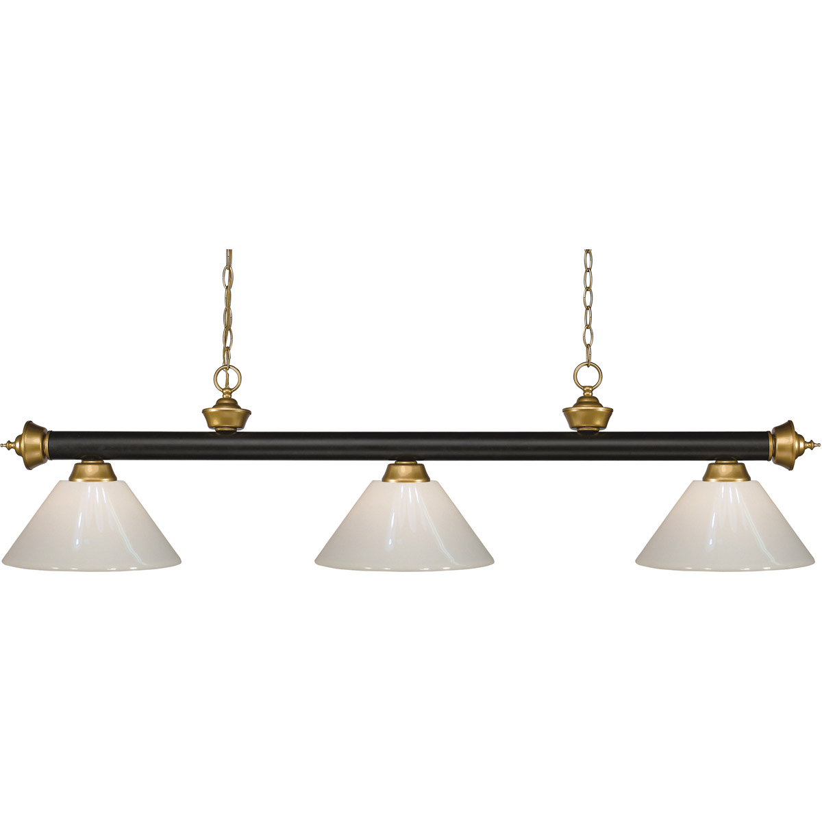 Riviera 3 Light 57 inch Bronze and Satin Gold Billiard Ceiling Light in White Plastic, 10.4