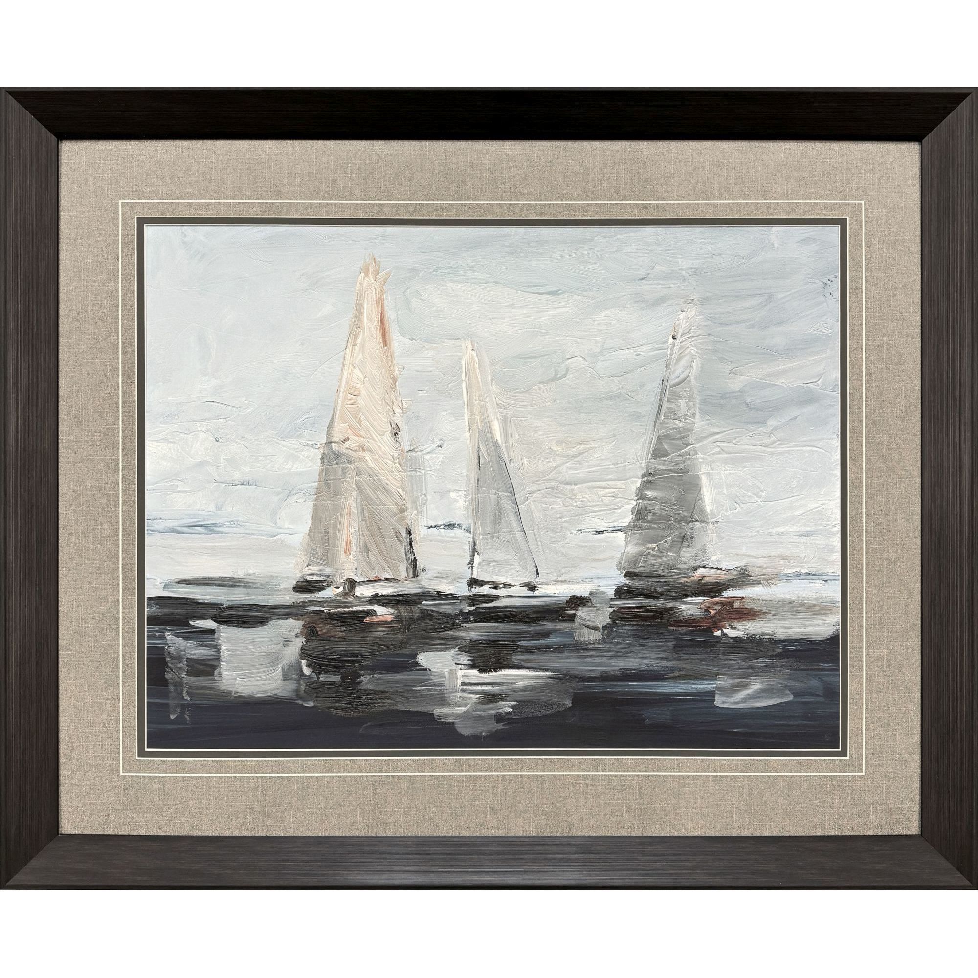 Sailing on the Bay Blue and Black and Brown and Multi Framed Art