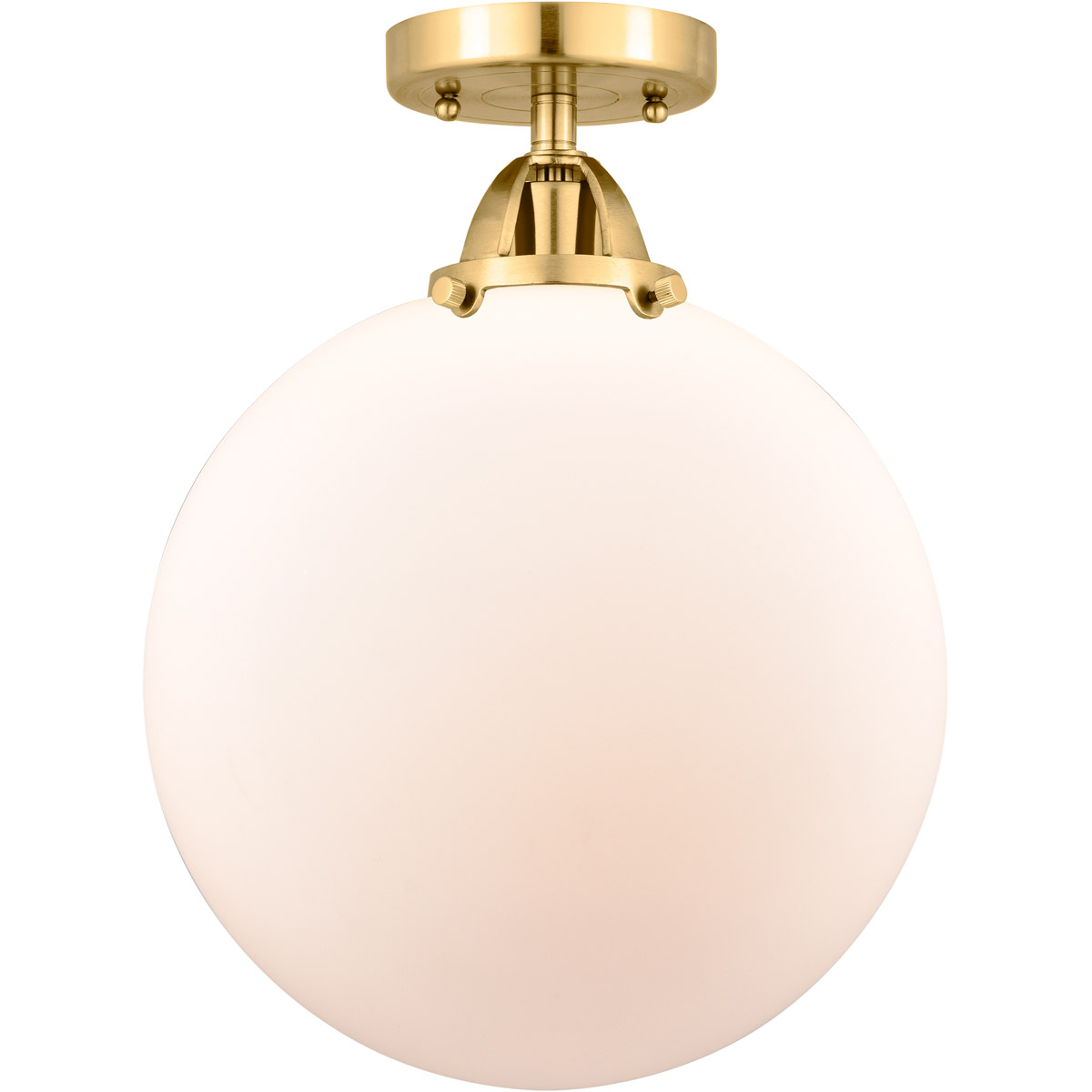Nouveau 2 Beacon 1 Light 12 inch Satin Gold Semi-Flush Mount Ceiling Light in Matte White Glass