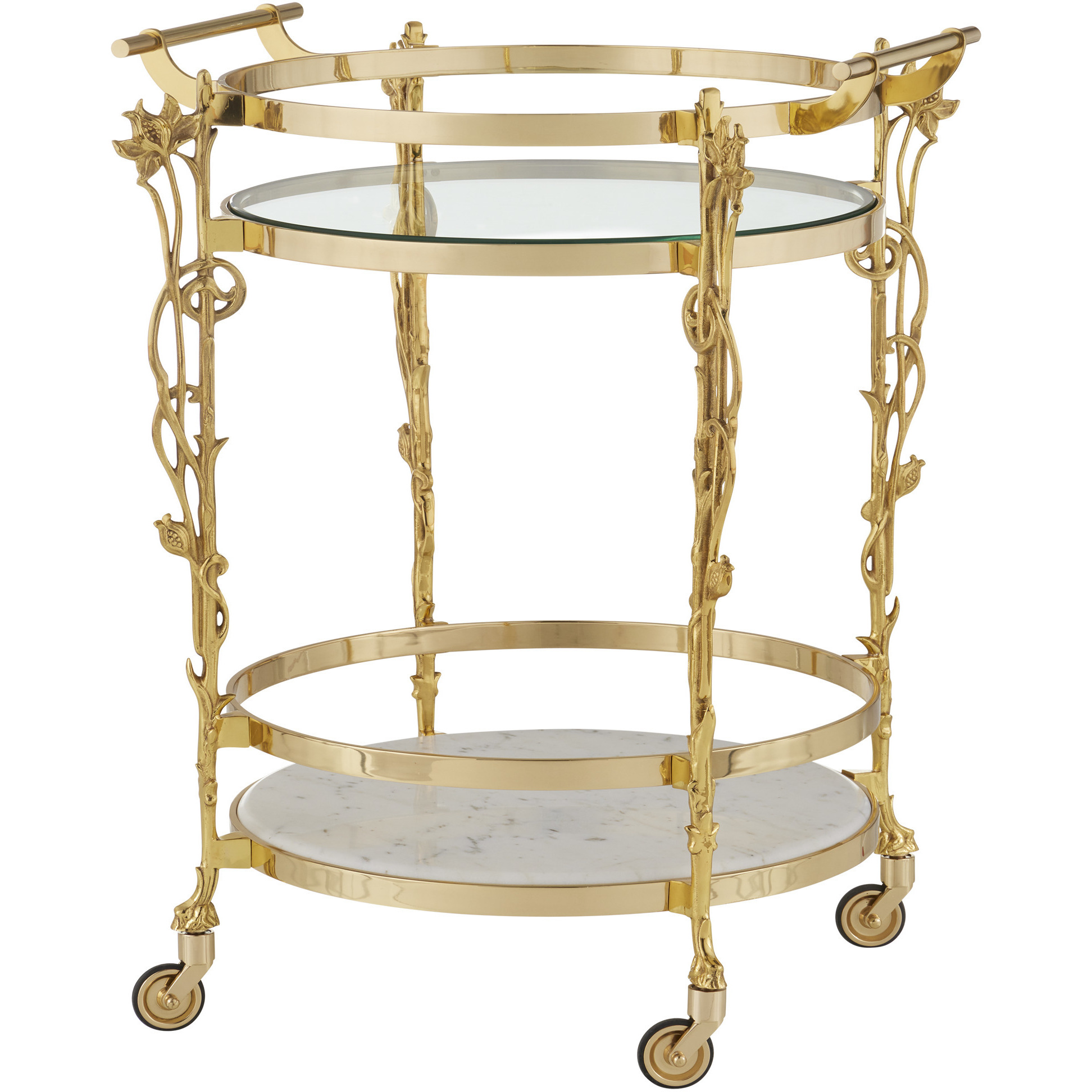 Fiore Polished Brass and Clear and Natural Bar Cart