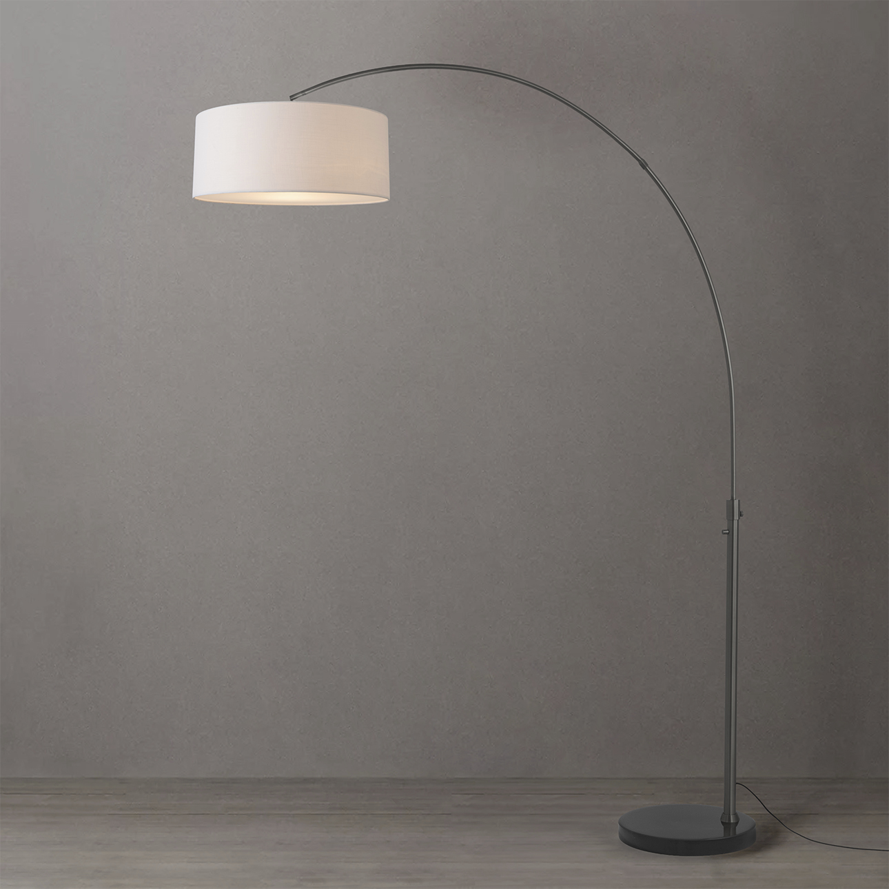Float 92 inch 14 watt Black Nickel and Black Arc Floor Lamp Portable Light in White Linen