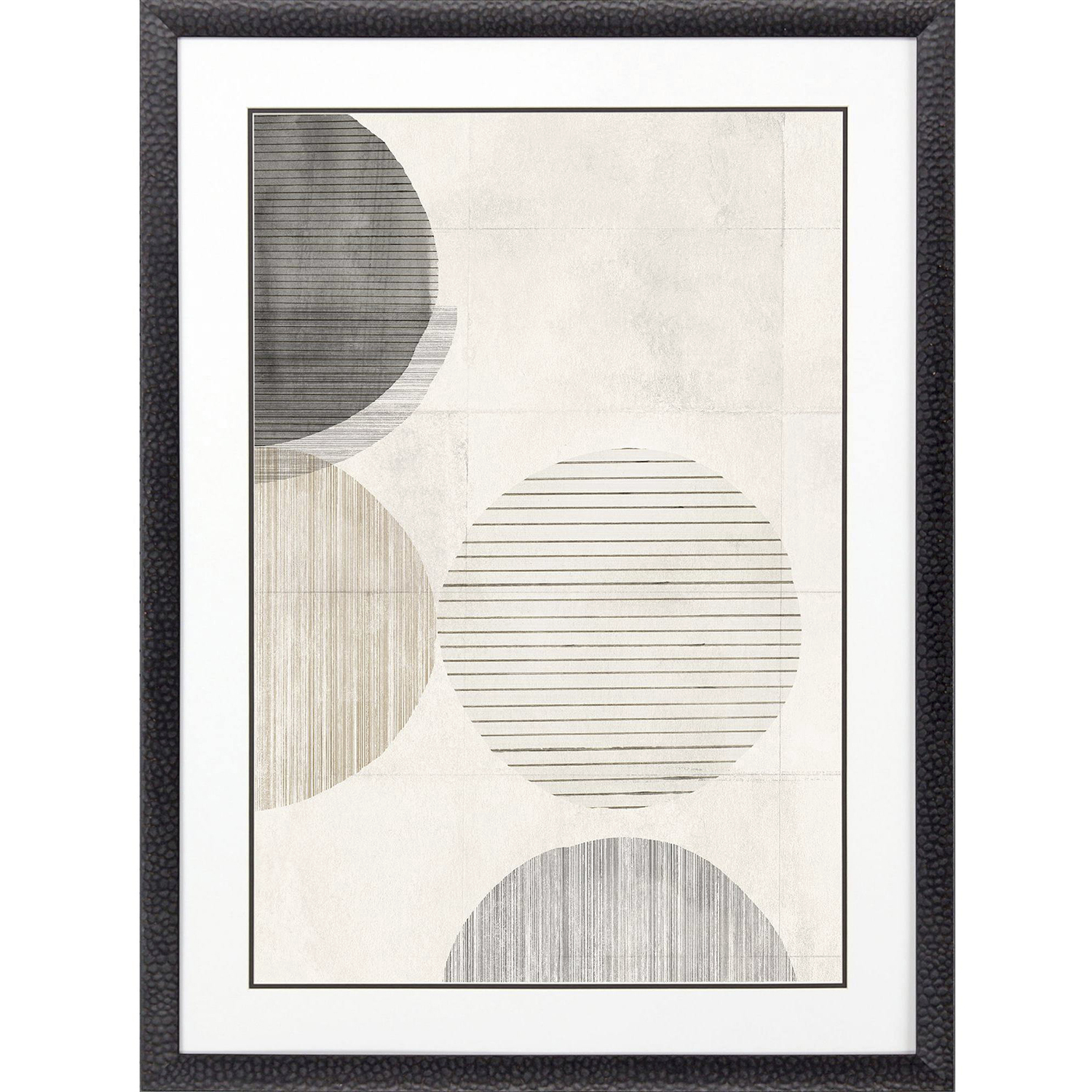 Stitched Spheres Gray and Black and Beige and Neutral Framed Art