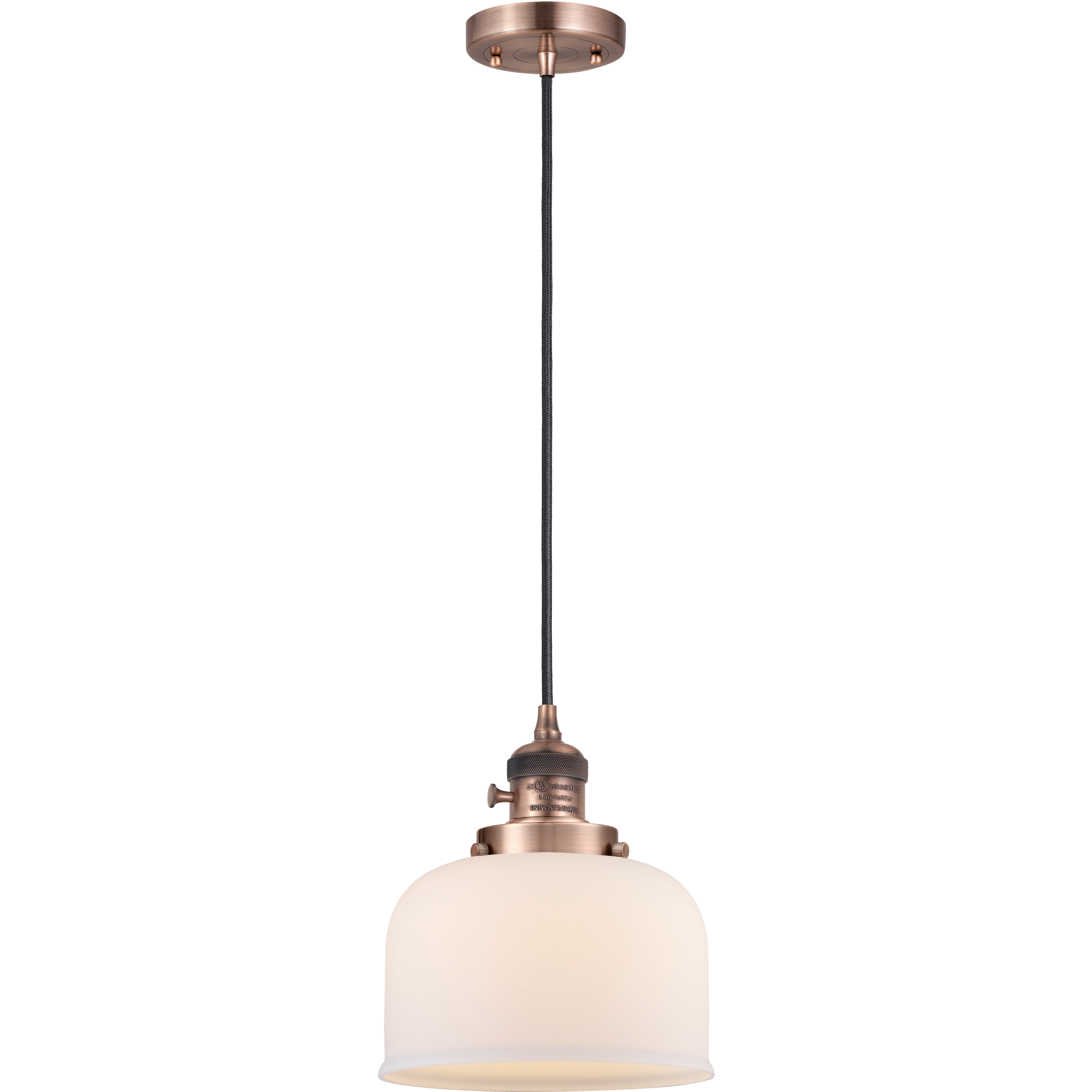 Franklin Restoration Bell 1 Light 8 inch Antique Copper Mini Pendant Ceiling Light in Incandescent, Matte White