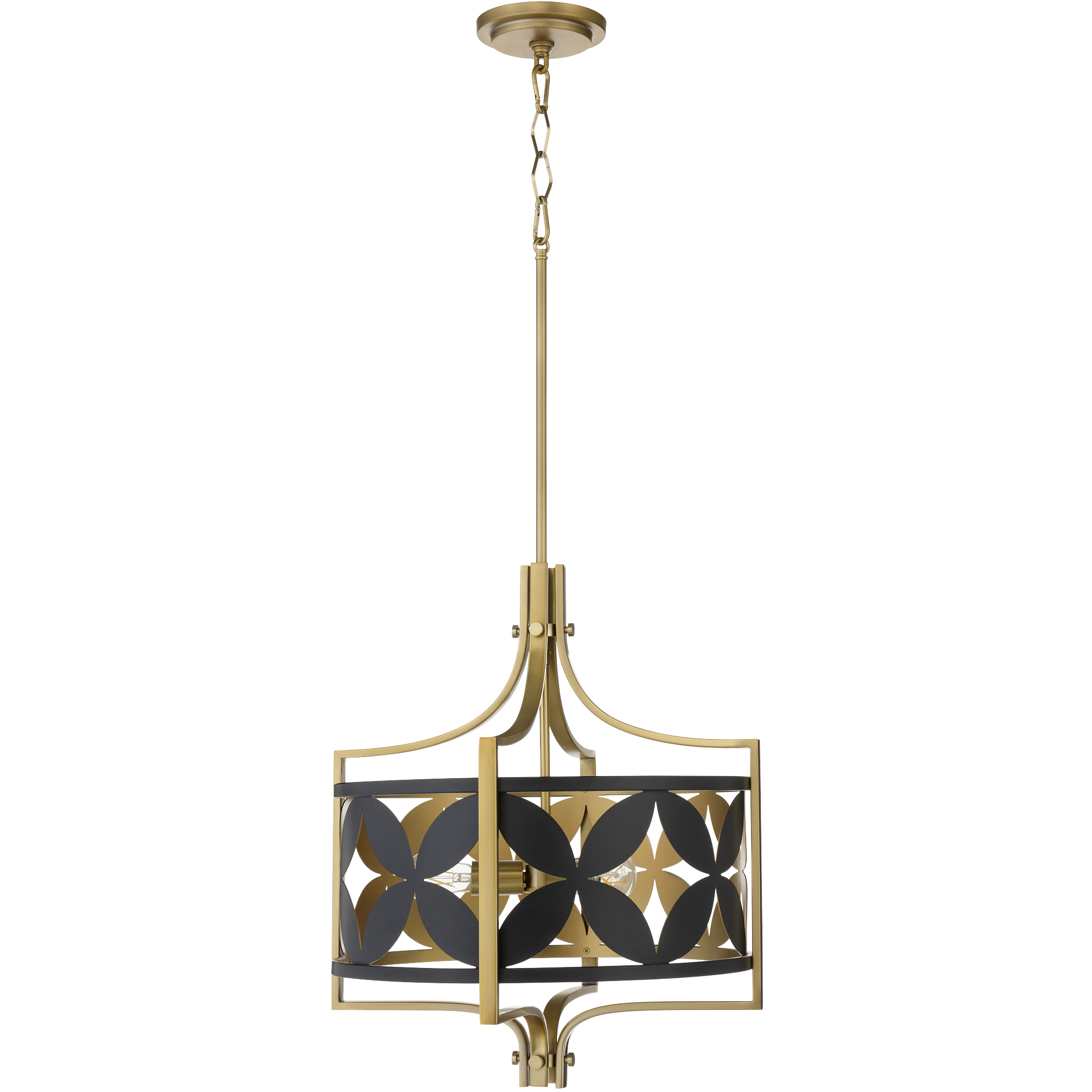 Mariposa 3 Light 19.5 inch Matte Black with Aged Brass Pendant Ceiling Light