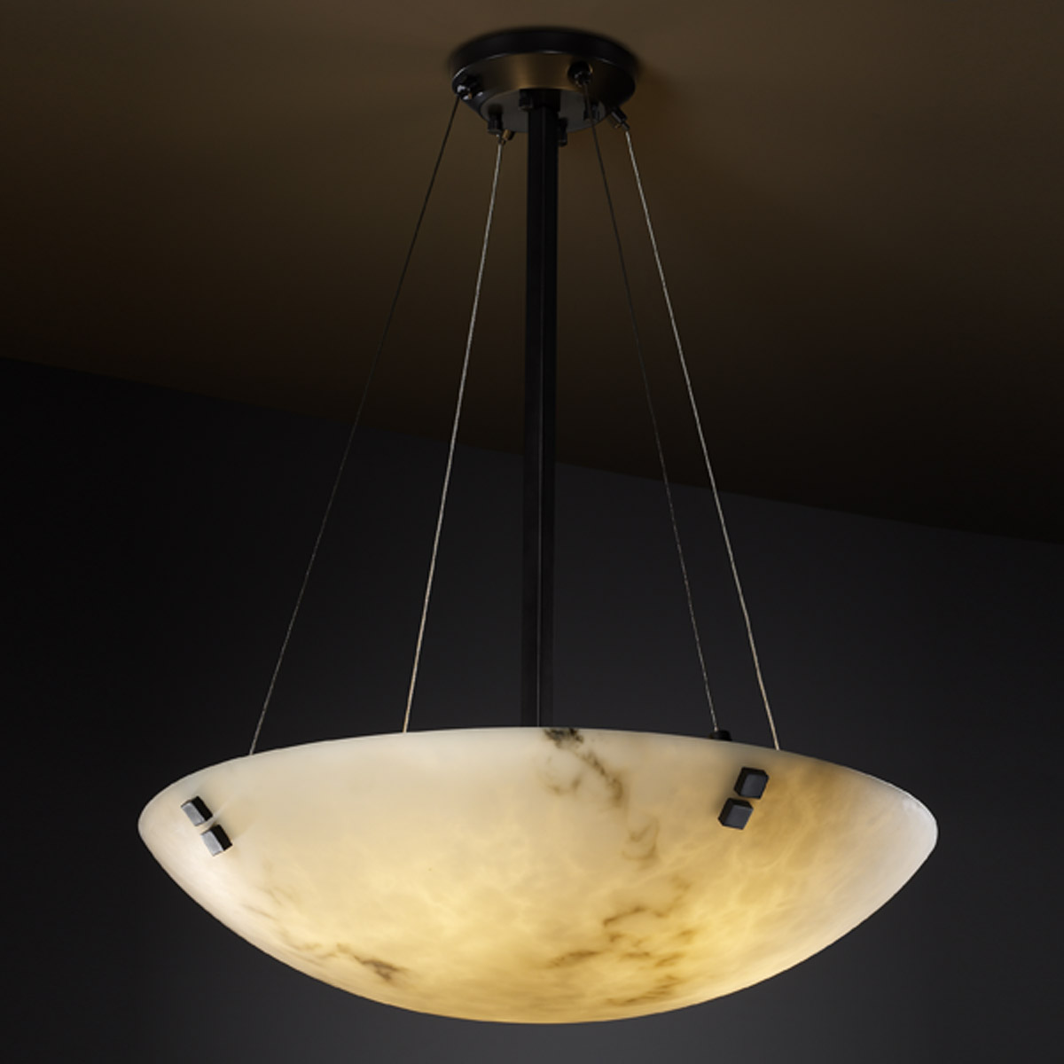 Lumenaria LED 18 inch Brushed Nickel Pendant Ceiling Light in 3000 Lm LED, Pair of Squares, Round Bowl
