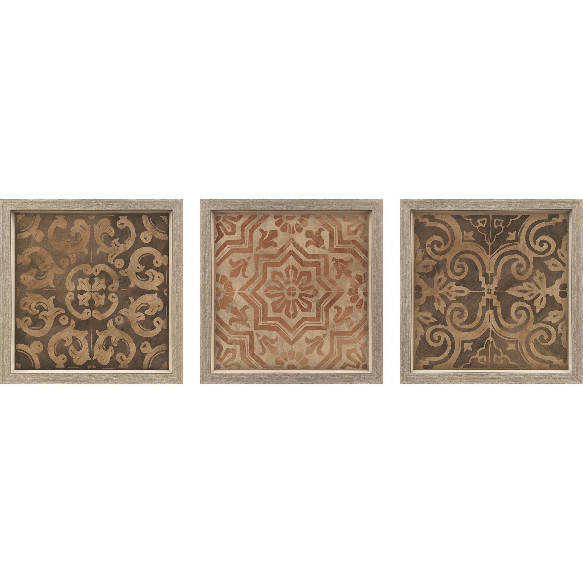 Wood Inlay Brown and Beige and Rust and Sepia Framed Art