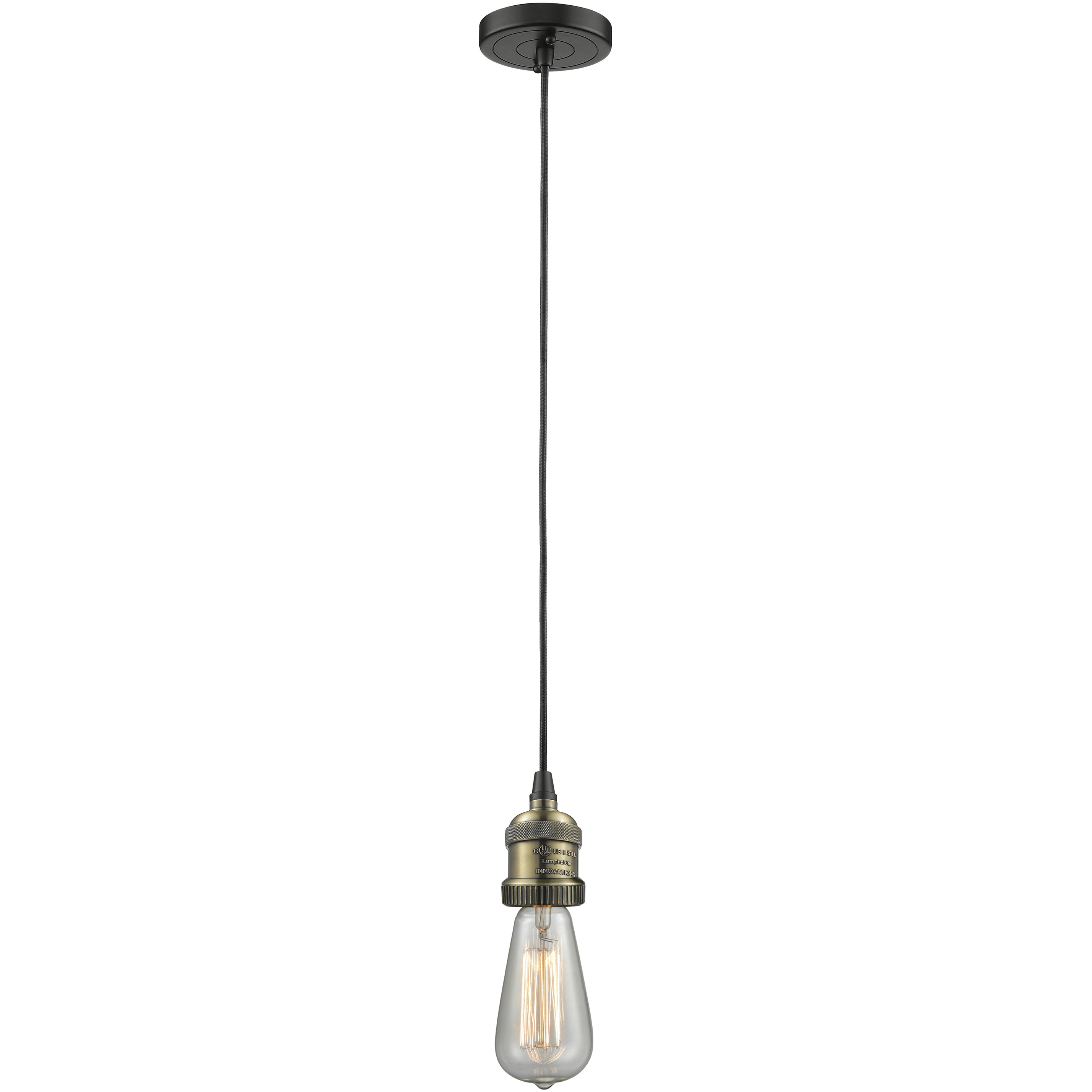Franklin Restoration Bare Bulb 1 Light 2 inch Black Antique Brass Mini Pendant Ceiling Light in Incandescent