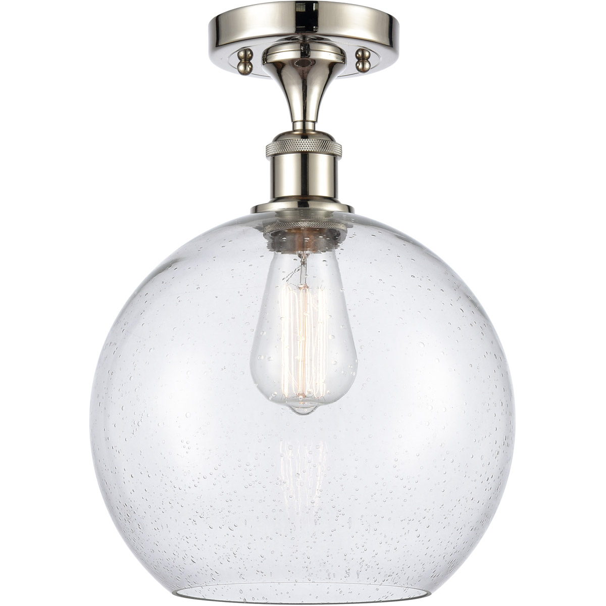 Ballston Large Athens 1 Light 10 inch Polished Nickel Semi-Flush Mount Ceiling Light in Seedy Glass, Ballston