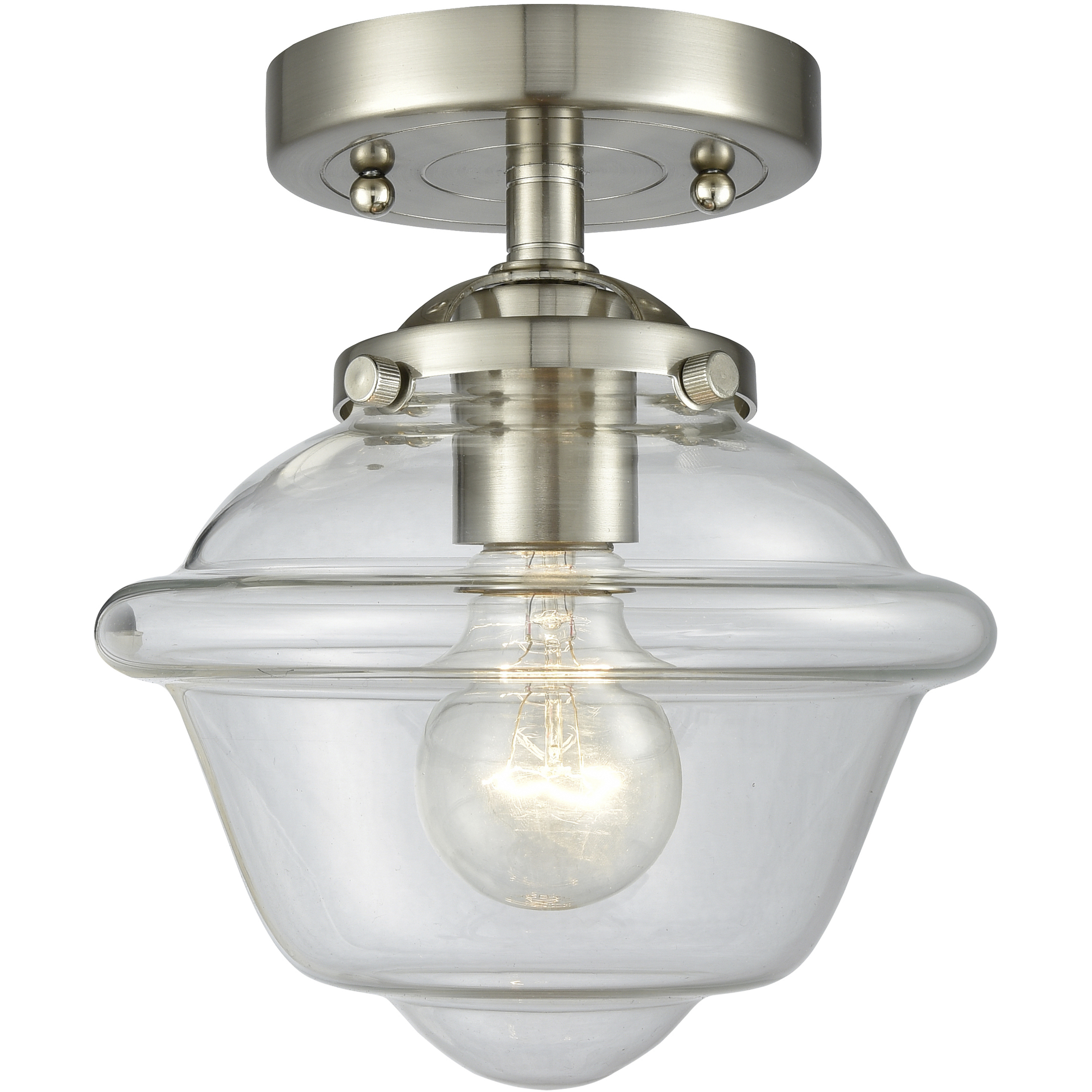 Nouveau Small Oxford 1 Light 8 inch Brushed Satin Nickel Semi-Flush Mount Ceiling Light in Clear Glass, Nouveau