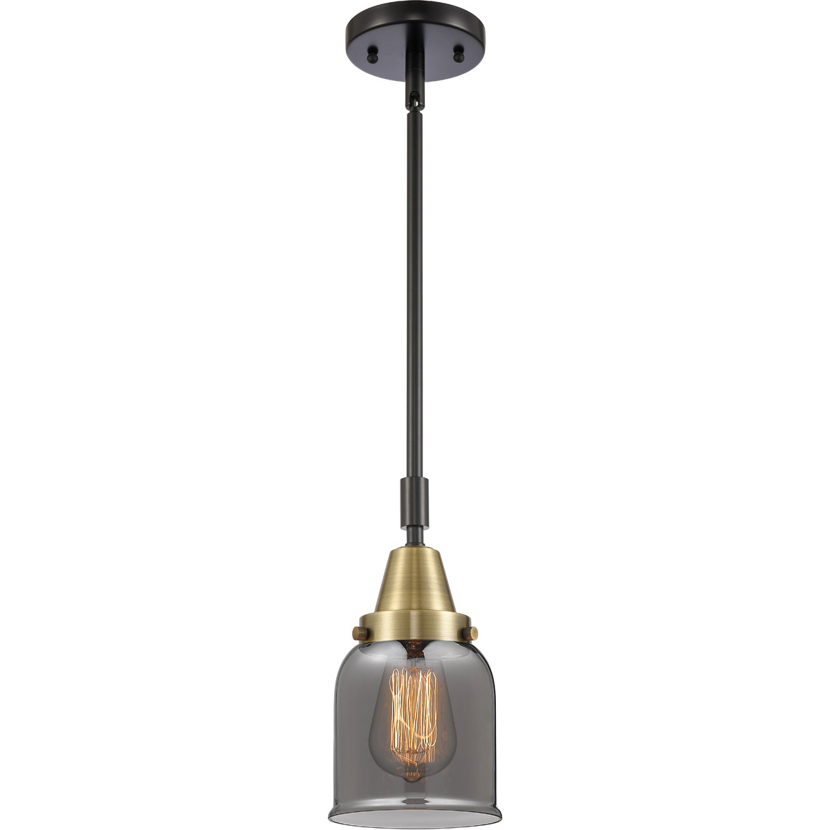 Franklin Restoration Small Bell 1 Light 5 inch Black Antique Brass Mini Pendant Ceiling Light in Plated Smoke Glass