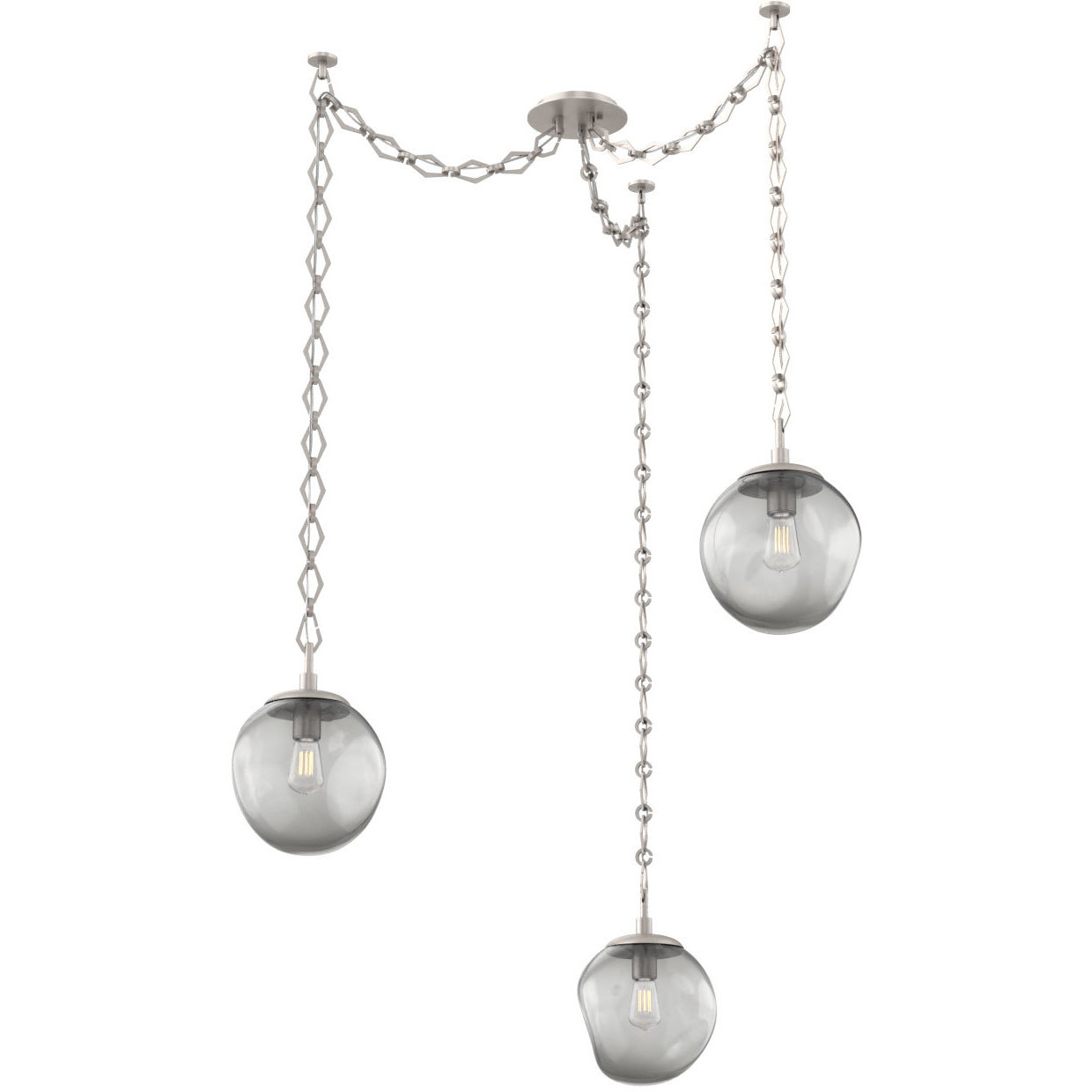 Aster 3 Light 18.7 inch Beige Silver Swag Multi-Pendant Ceiling Light in Smoke, Diamond Chain
