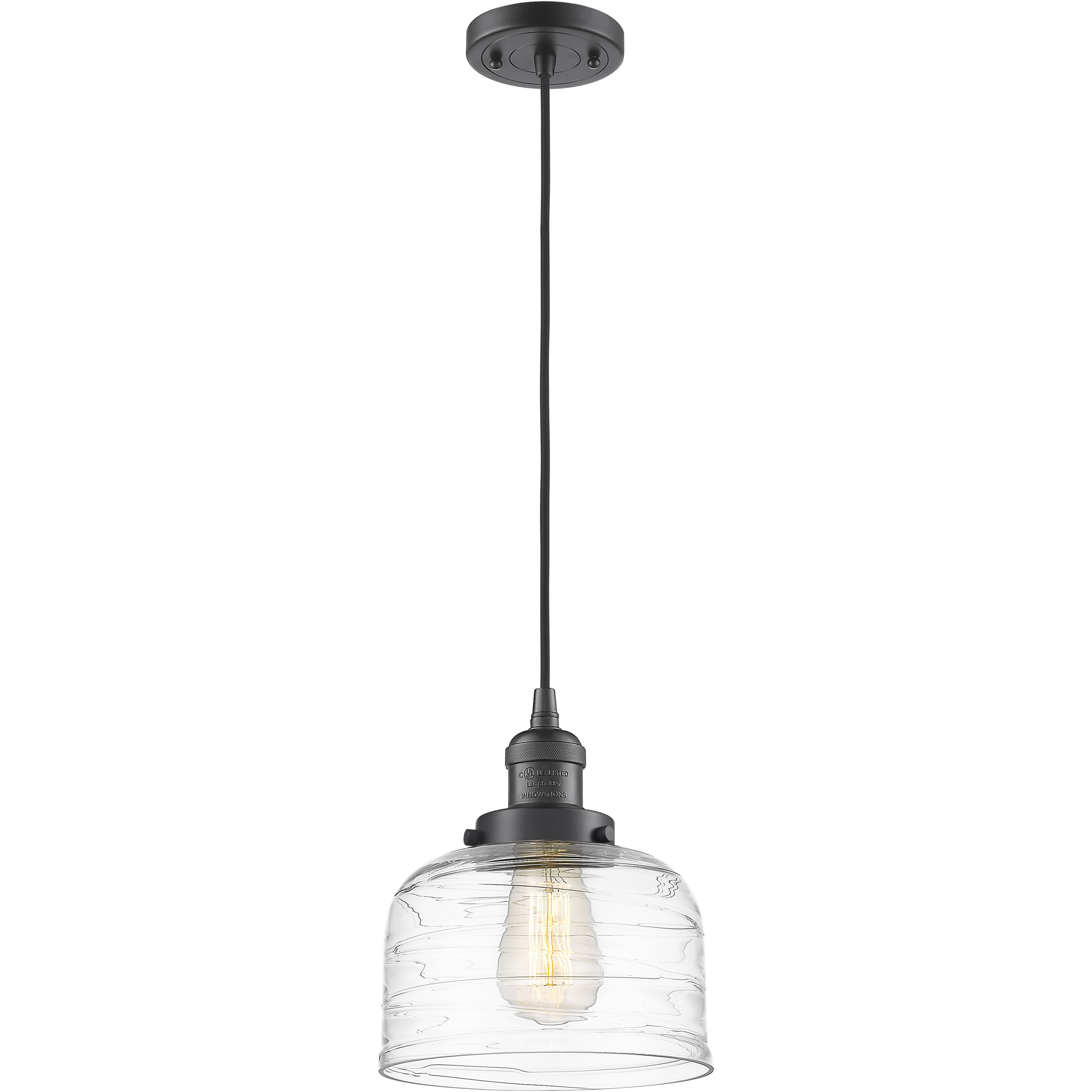 Franklin Restoration Bell 1 Light 8 inch Oil Rubbed Bronze Mini Pendant Ceiling Light in Incandescent, Clear Deco Swirl
