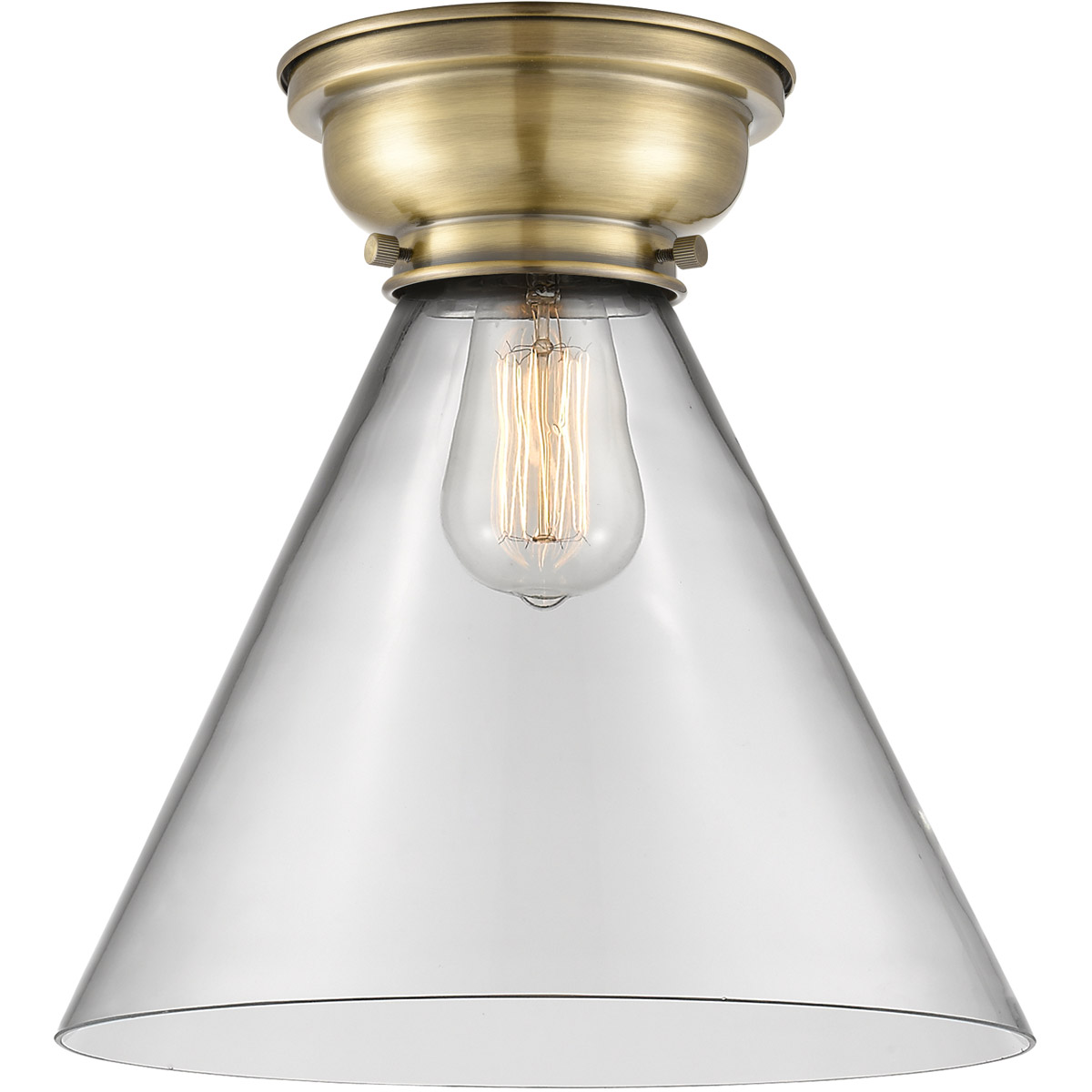 Aditi X-Large Cone 1 Light 12 inch Antique Brass Flush Mount Ceiling Light in Incandescent, Clear Glass, Aditi