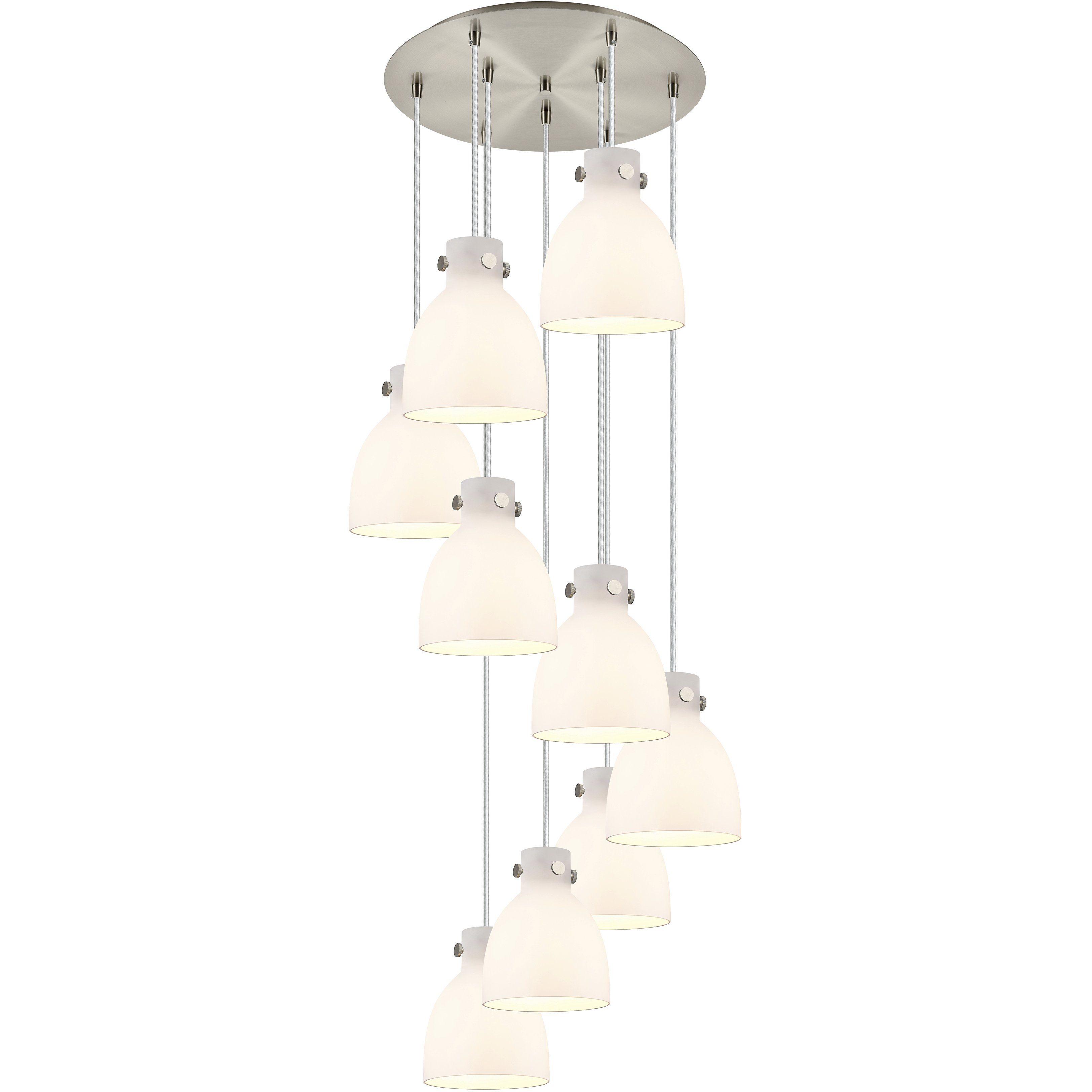 Newton Bell 9 Light 22.13 inch Brushed Satin Nickel Multi Pendant Ceiling Light in White Glass