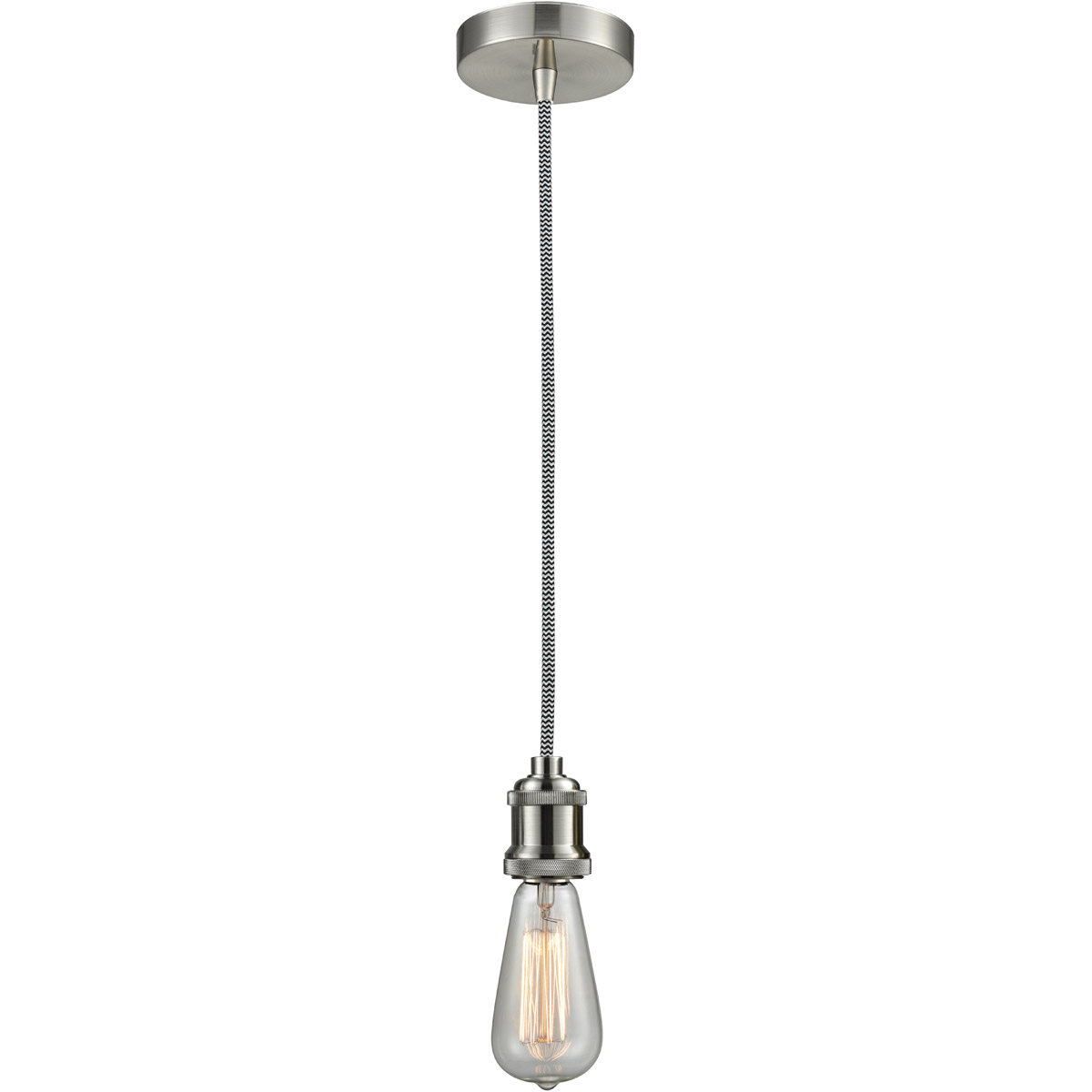 Edison Bare Bulb 1 Light 2 inch Satin Nickel Mini Pendant Ceiling Light in Zebra, Edison