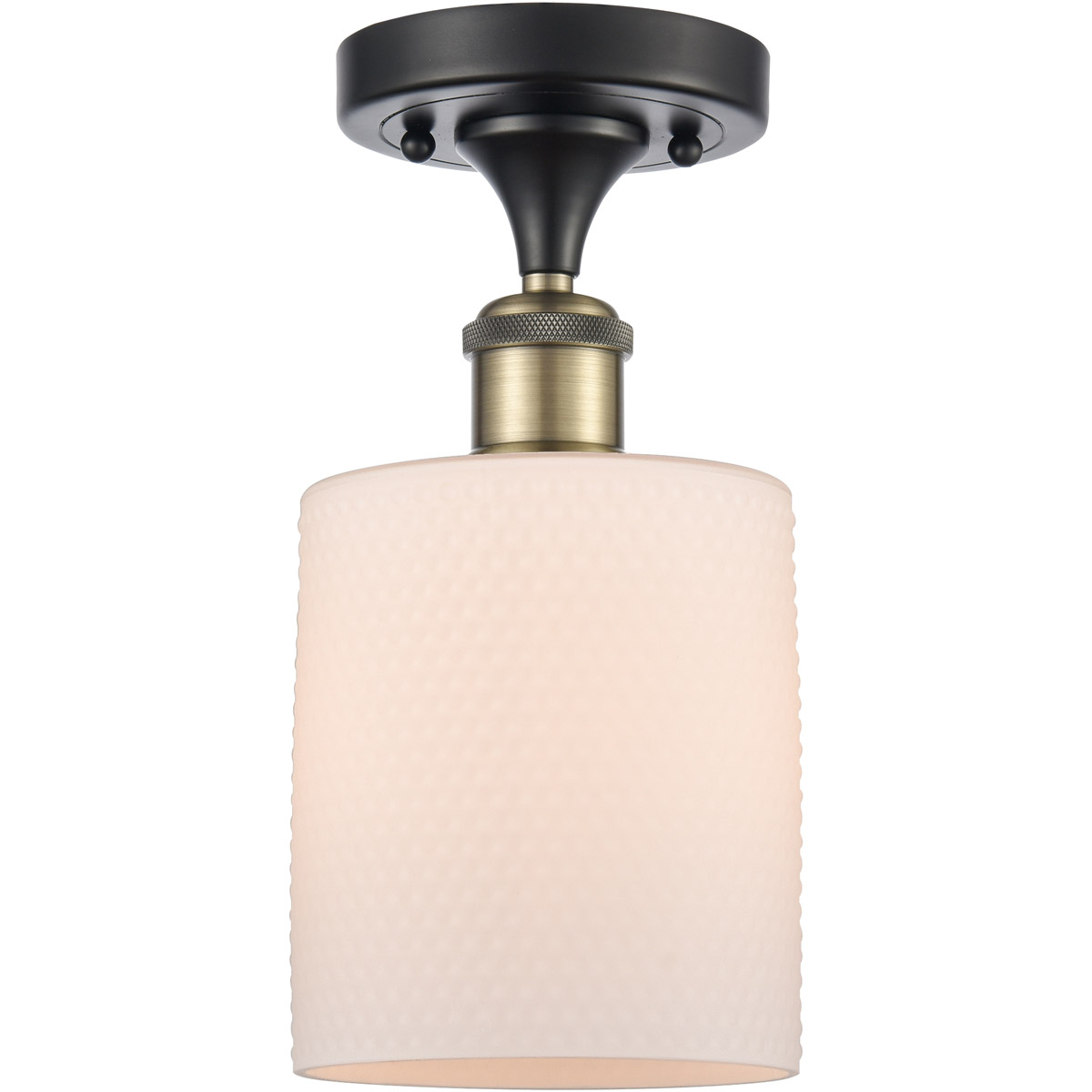 Ballston Cobbleskill LED 5 inch Black Antique Brass Semi-Flush Mount Ceiling Light in Matte White Glass, Ballston