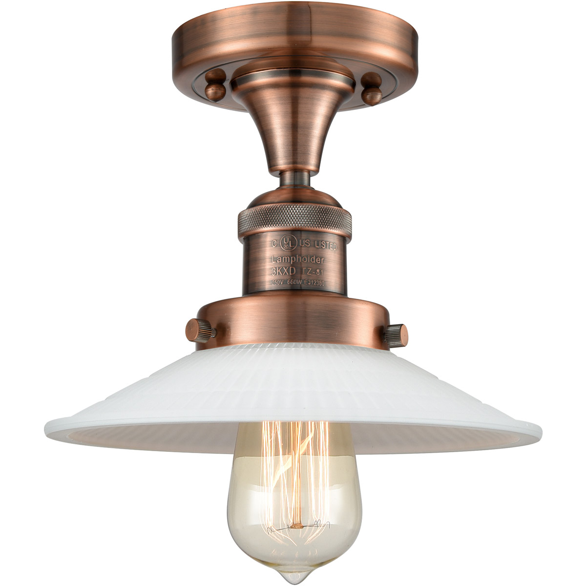 Franklin Restoration Halophane 1 Light 9 inch Antique Copper Semi-Flush Mount Ceiling Light in Matte White Halophane Glass, Franklin Restoration