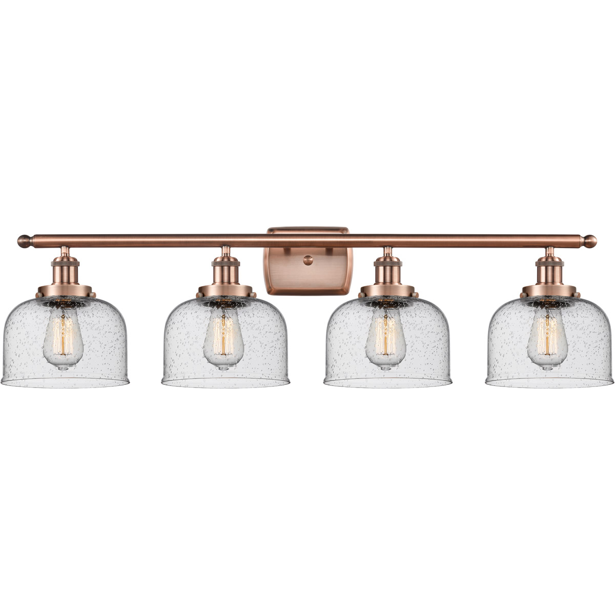 Ballston Large Bell 4 Light 36 inch Antique Copper Bath Vanity Light Wall Light in Seedy Glass