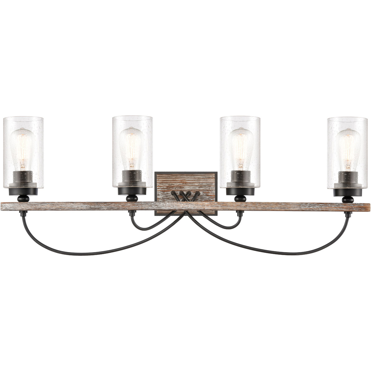 Paladin 4 Light 35 inch Matte Black Bath Vanity Light Wall Light in Seedy Glass