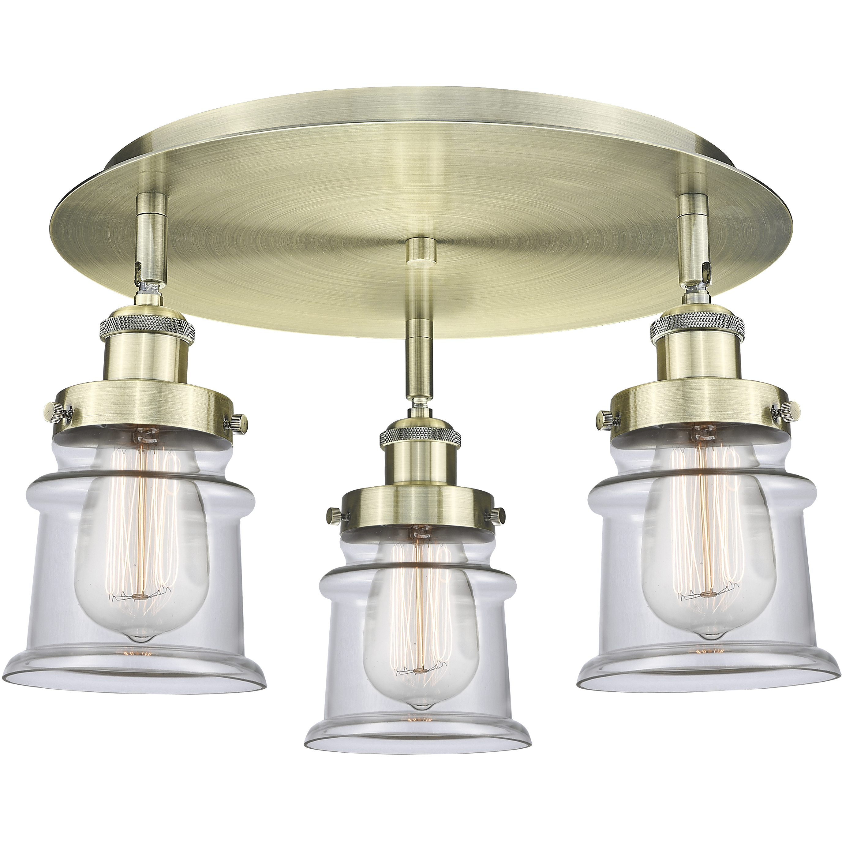 Canton 3 Light 17 inch Antique Brass Flush Mount Ceiling Light in Clear