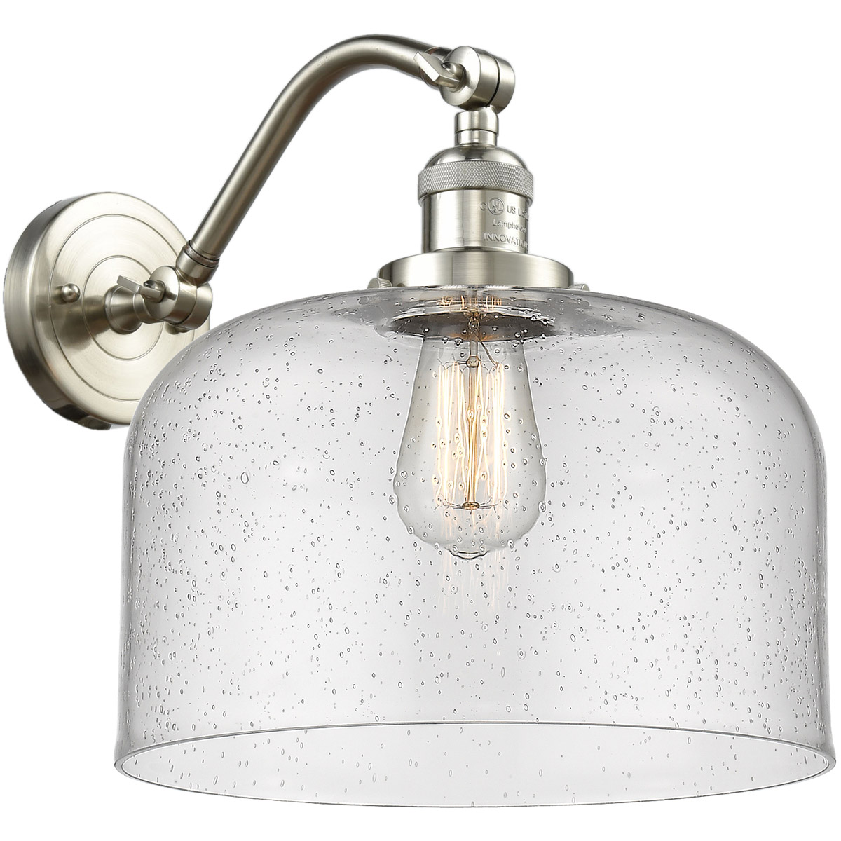 Franklin Restoration X-Large Bell 1 Light 12 inch Brushed Satin Nickel Sconce Wall Light in Seedy Glass, Franklin Restoration